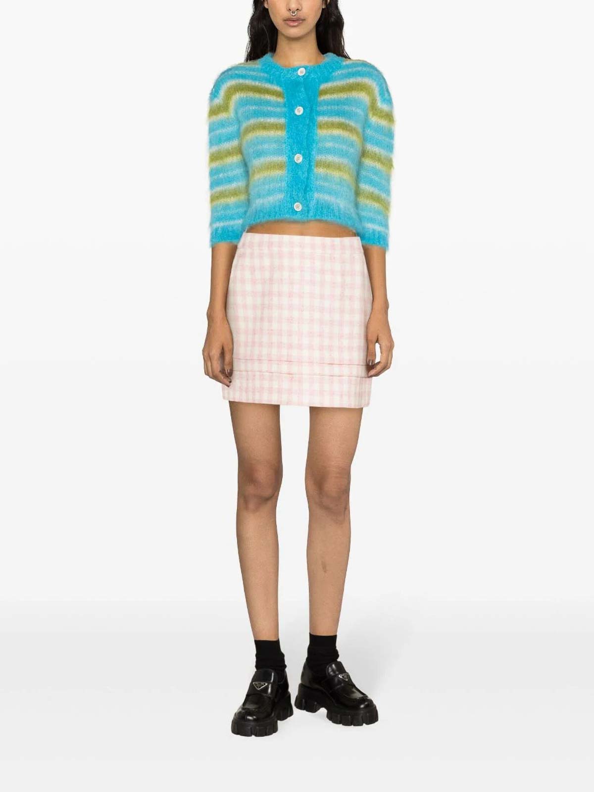 Shop Marni Striped Crop Cardigan In Blue