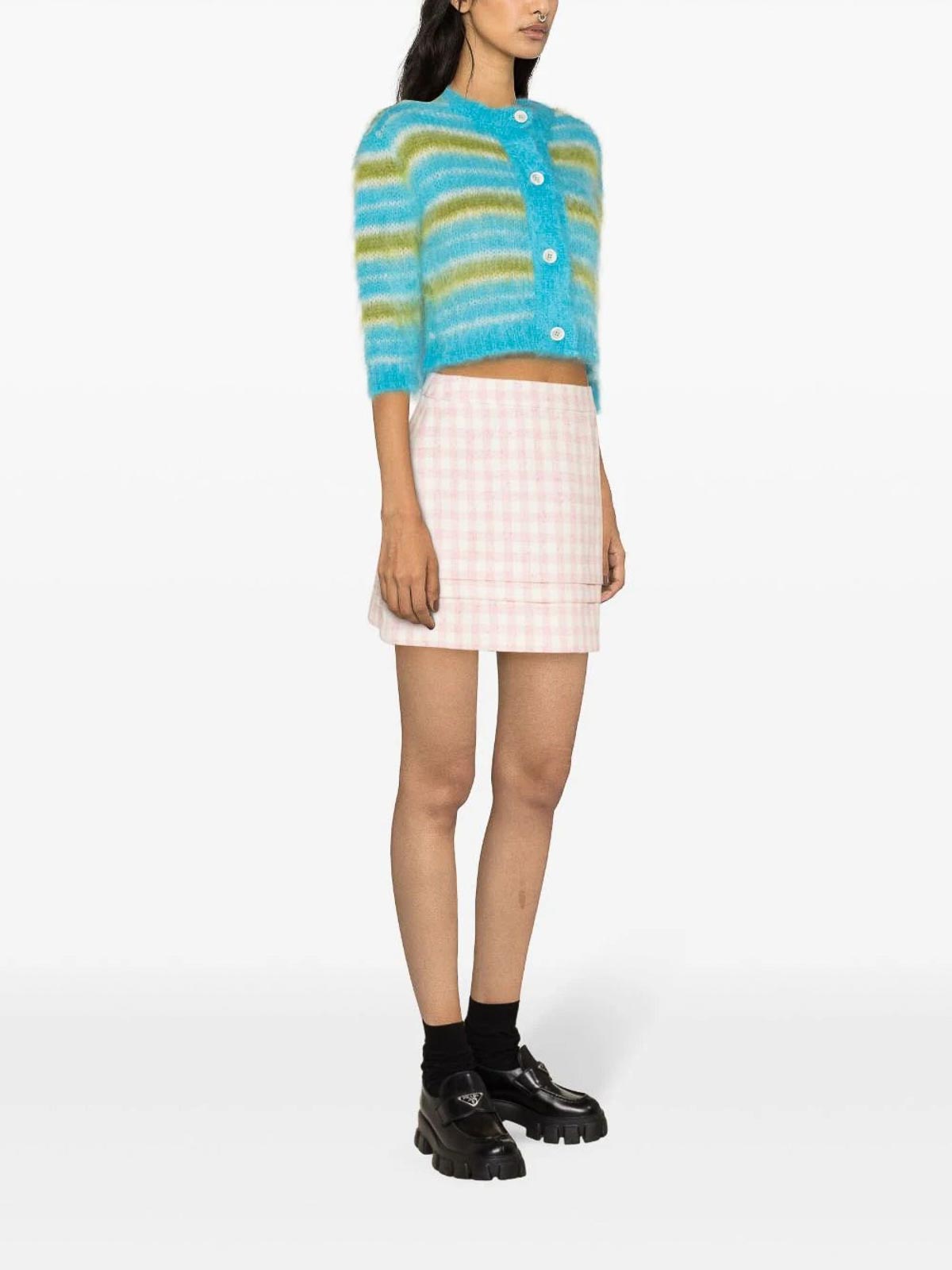 Shop Marni Striped Crop Cardigan In Blue