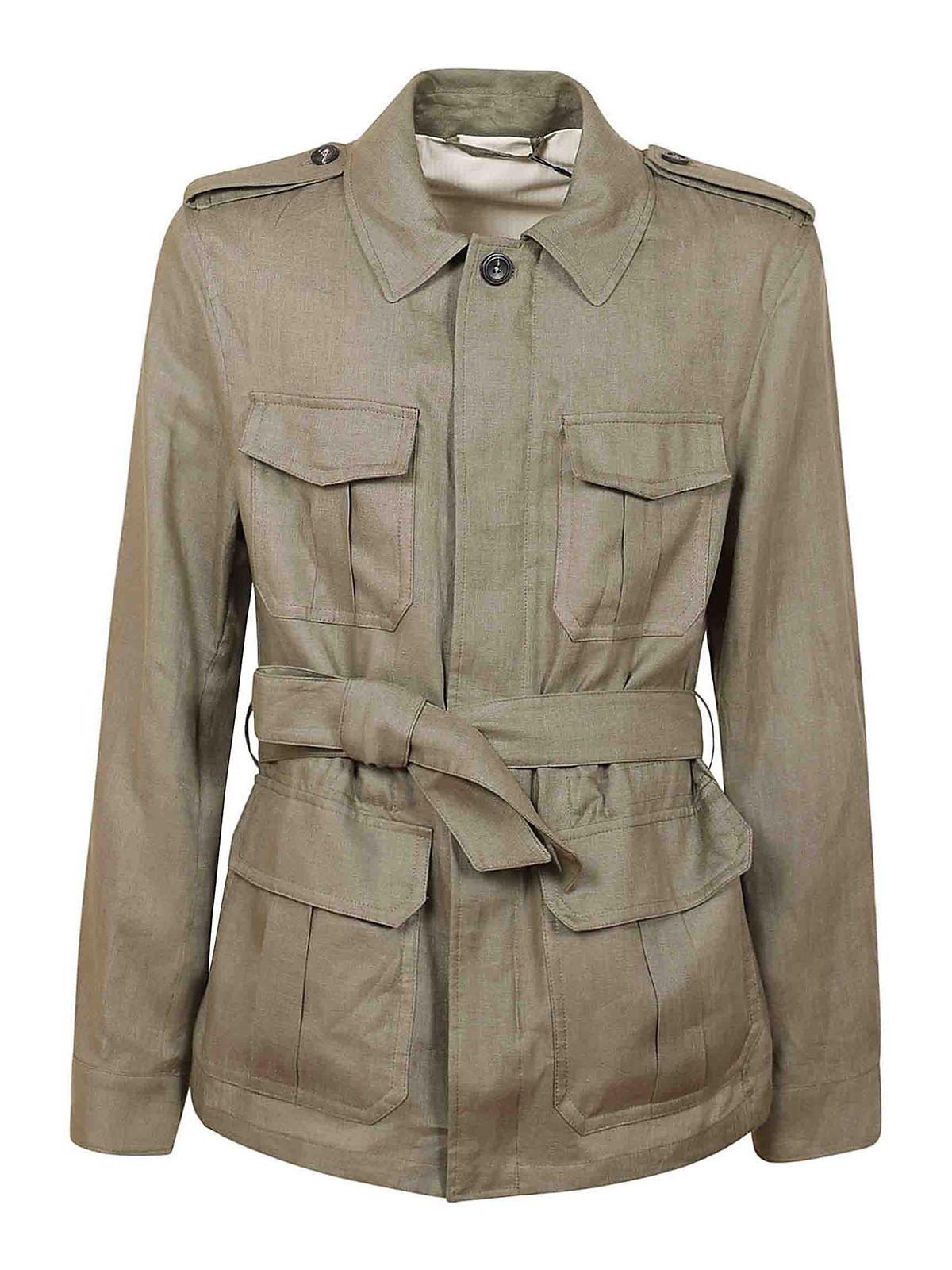Shop Montedoro Linen Safari Jacket In Brown