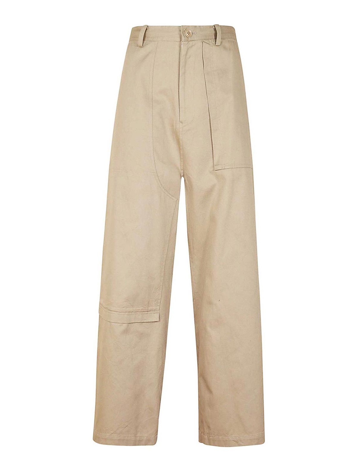 Shop Yohji Yamamoto Trousers With Asymmetric Cuts In Beige