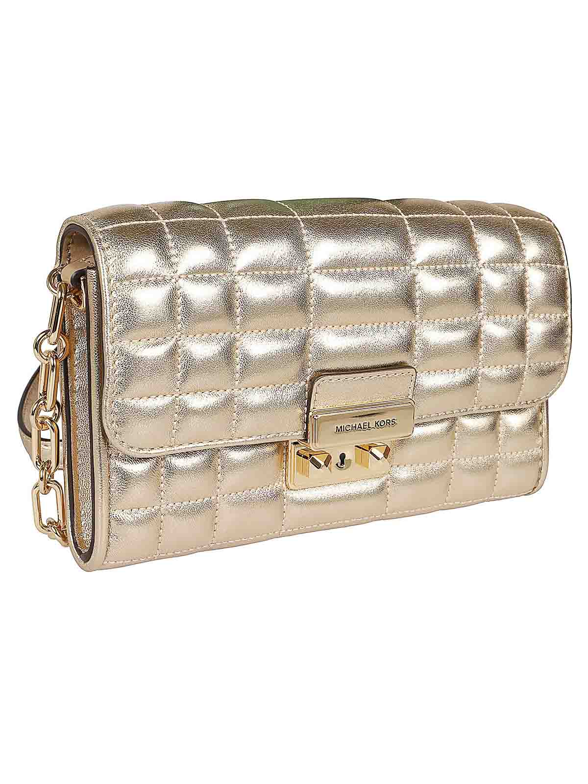 Shop Michael Kors Tribeca Leather Bag In Gold