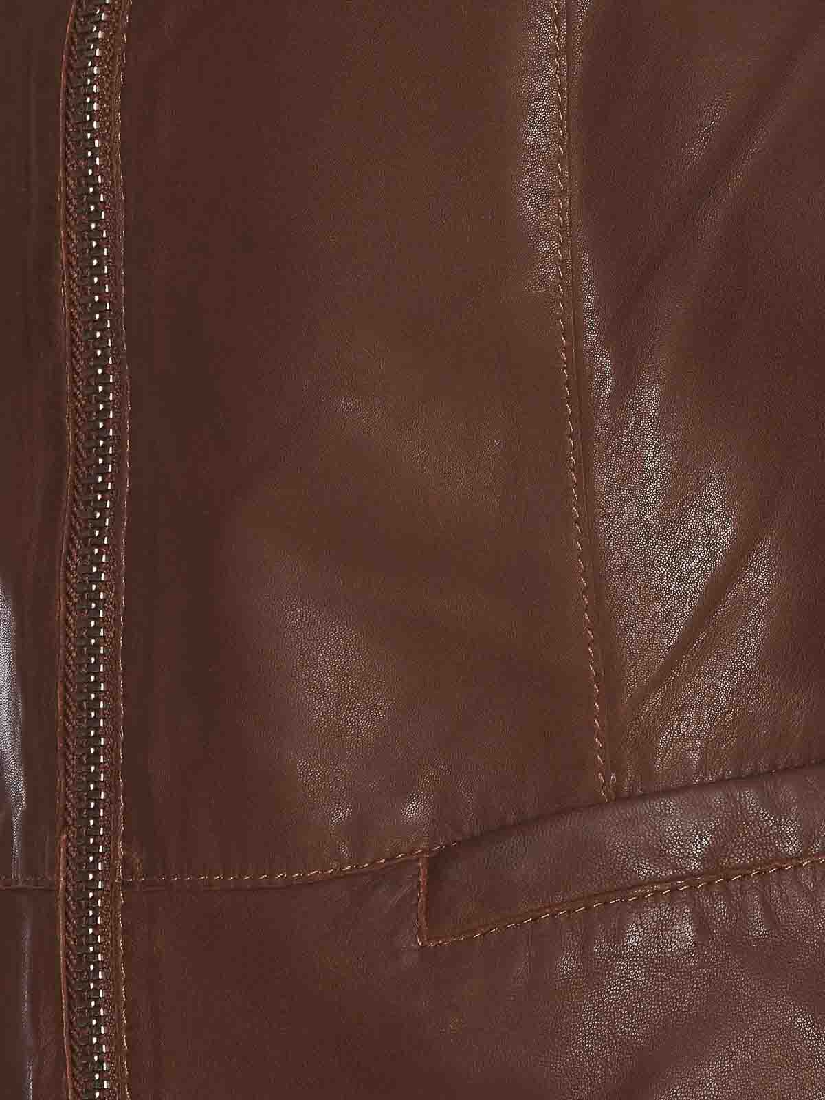 Shop Bully Brown Leather Jacket Frontal Zip Closure