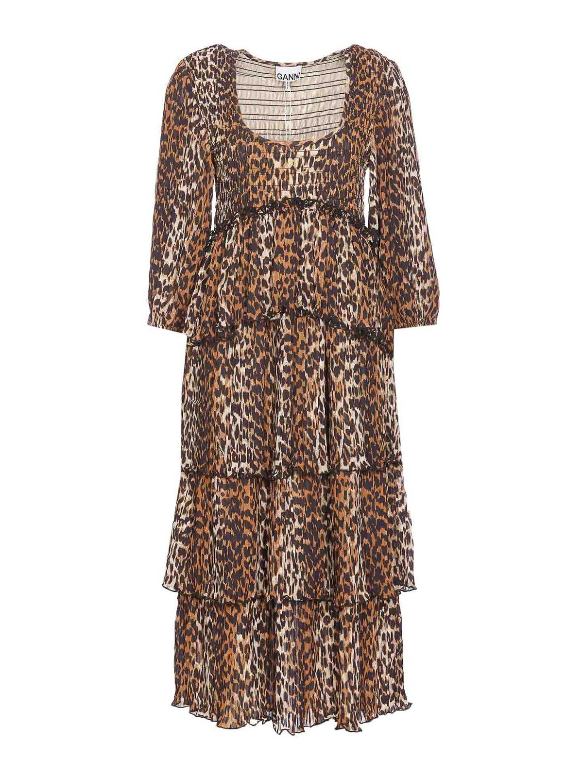 Ganni Leopard Print Midi Dress In Animal Print