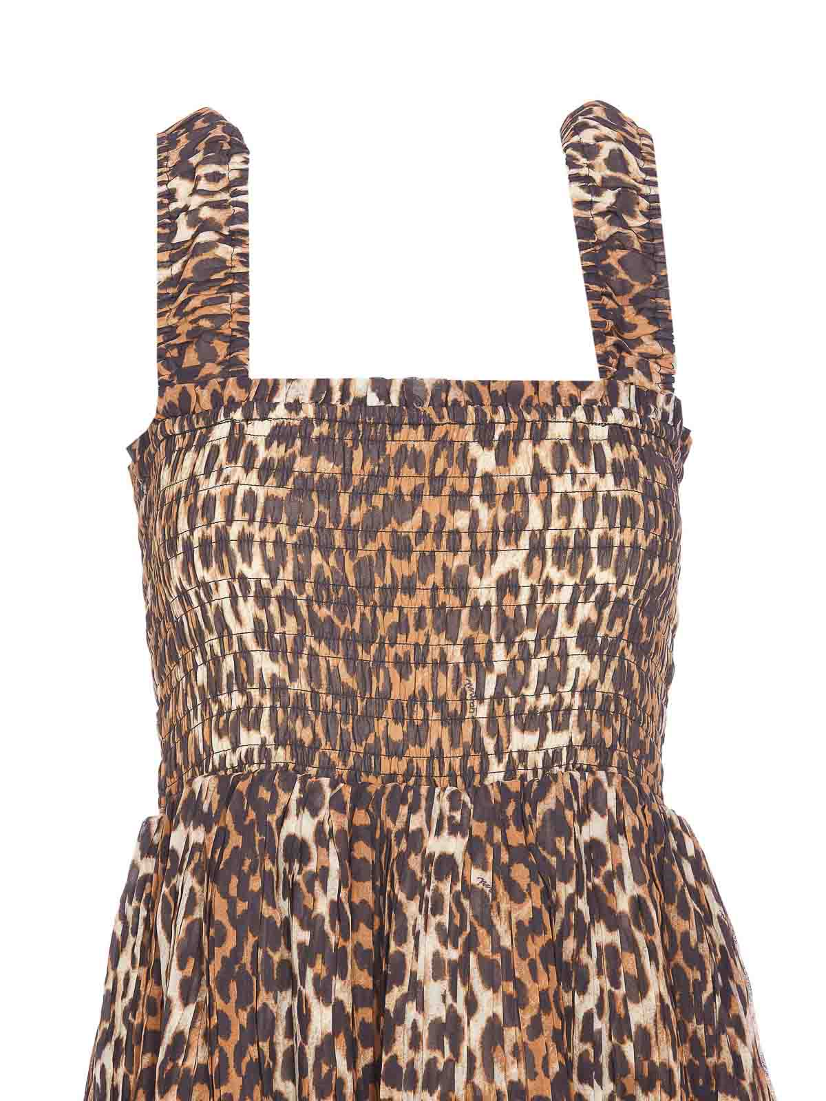 Shop Ganni Leopard Print Midi Dress In Beige
