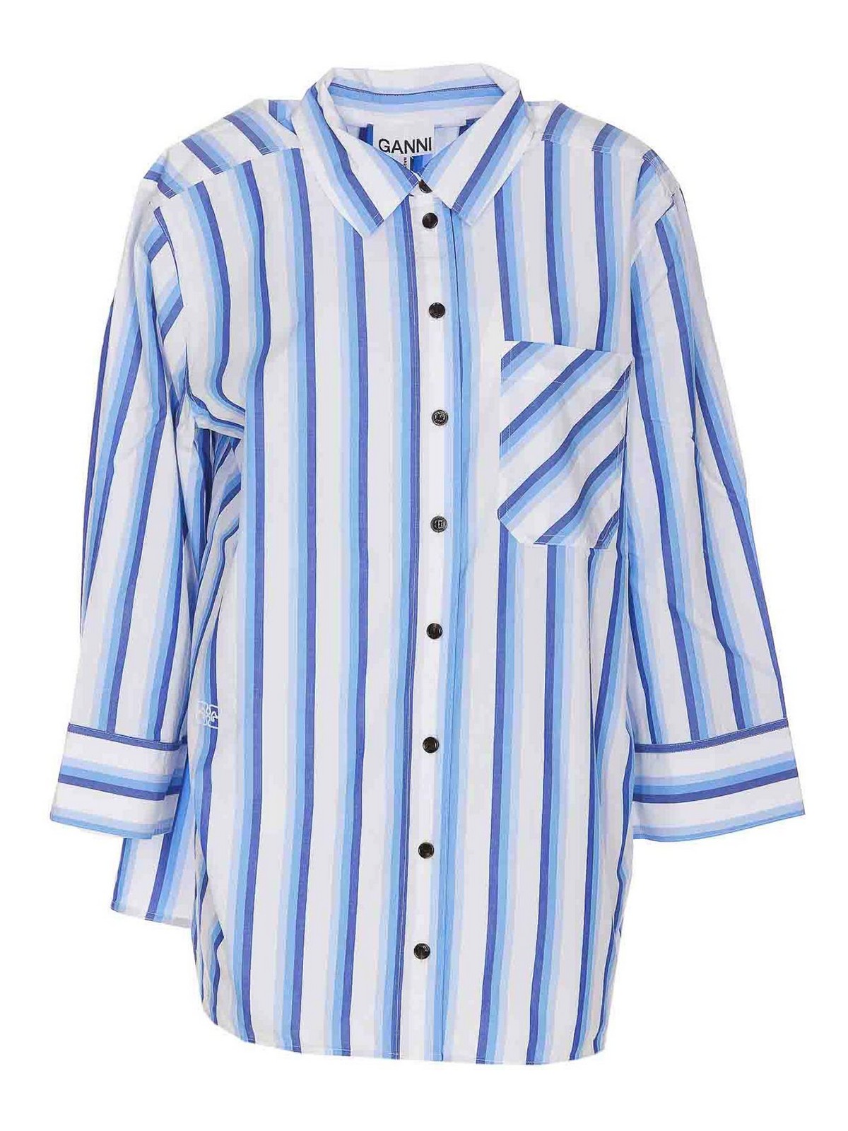 Shop Ganni Striped Shirt In Blue