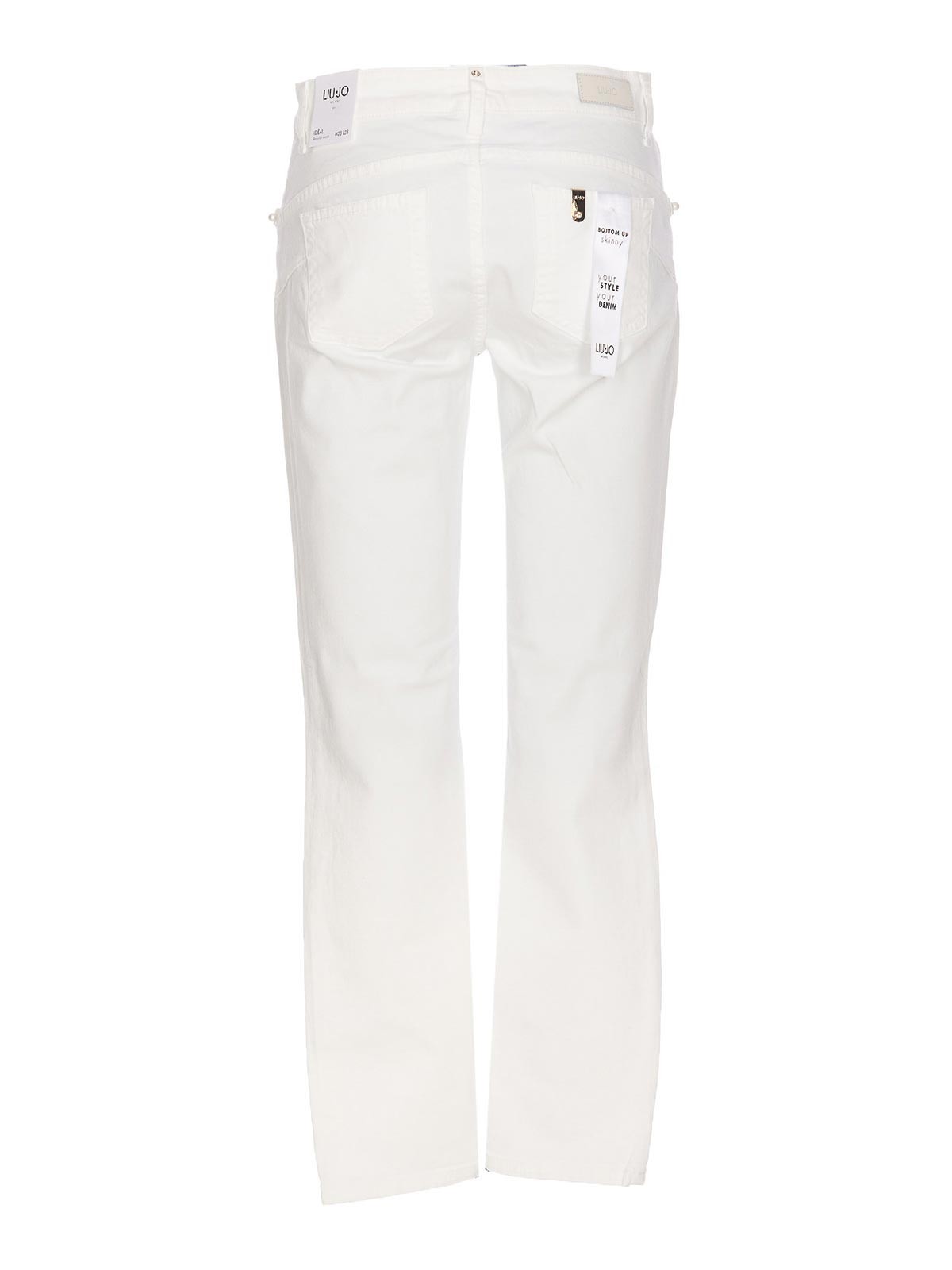Shop Liu •jo Bottom Up Pearls Jeans In White