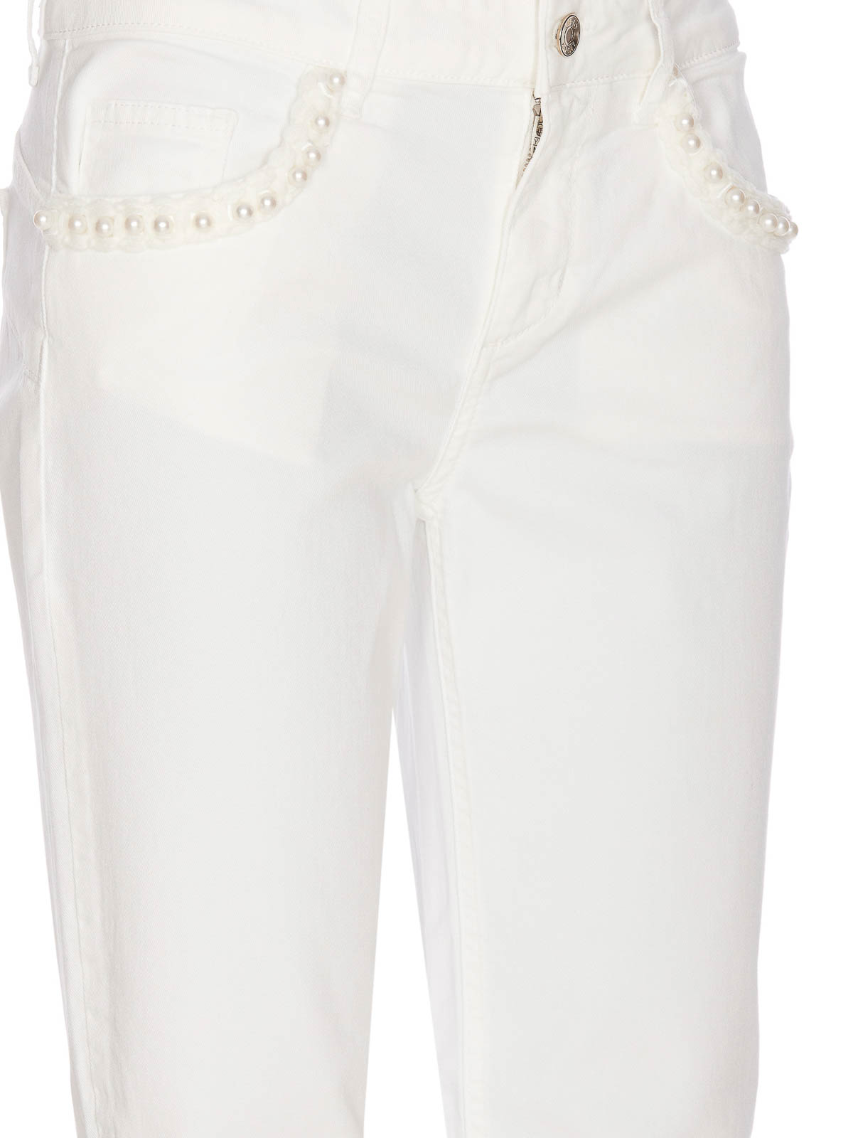 Shop Liu •jo Bottom Up Pearls Jeans In White
