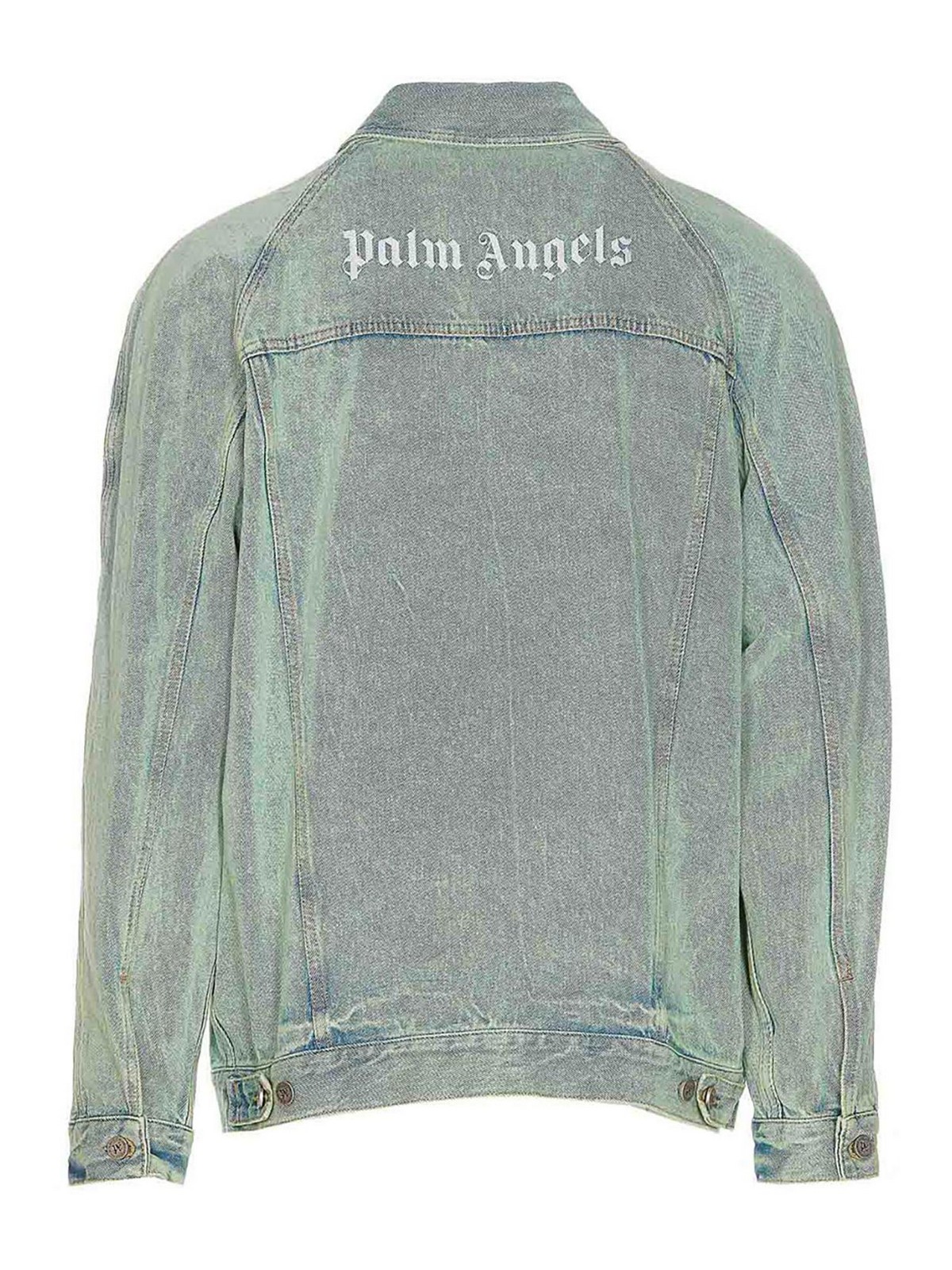 Shop Palm Angels Mint Green Denim Overdye Logo Jacket