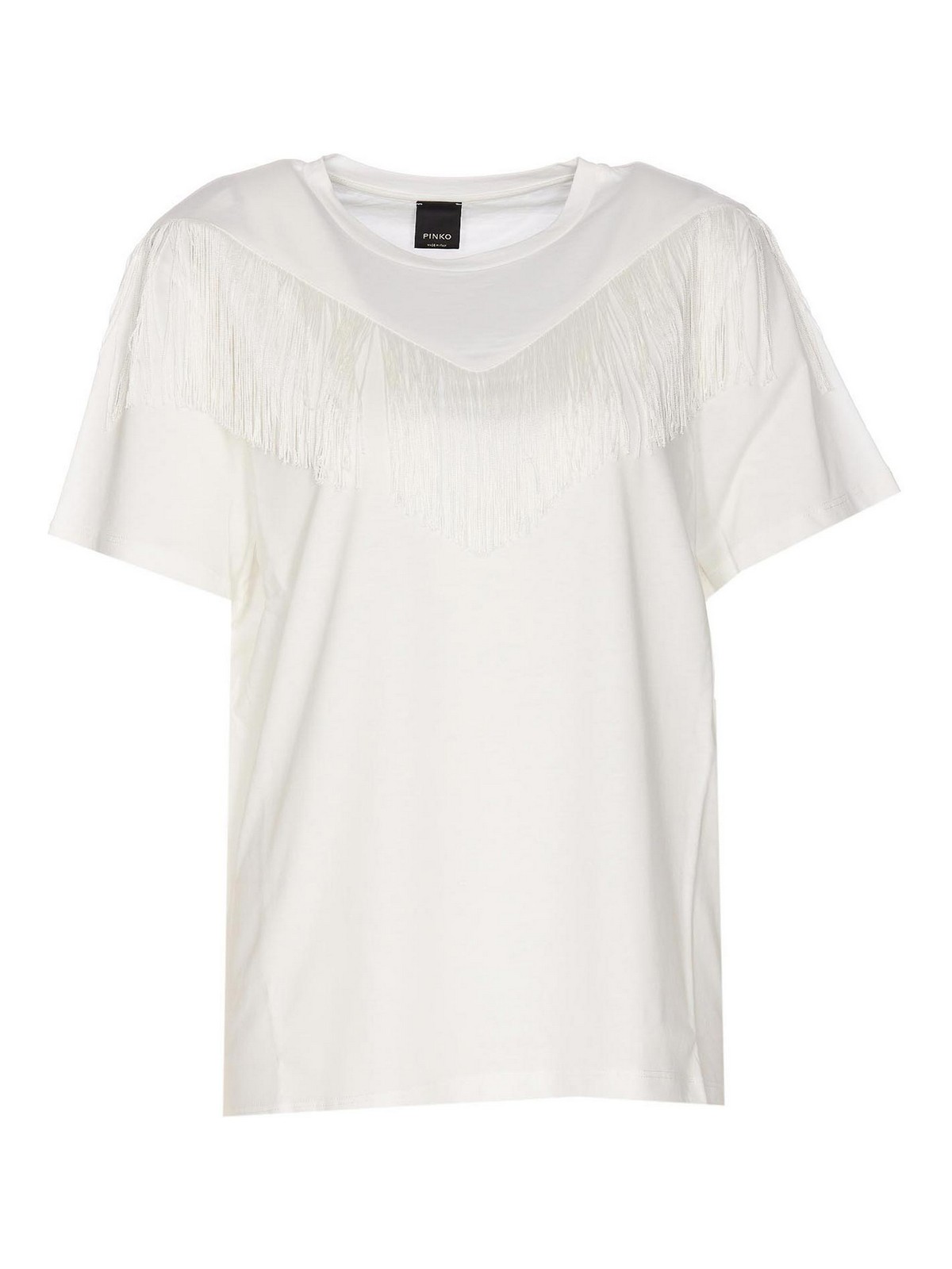 Shop Pinko Fringes T-shirt In White