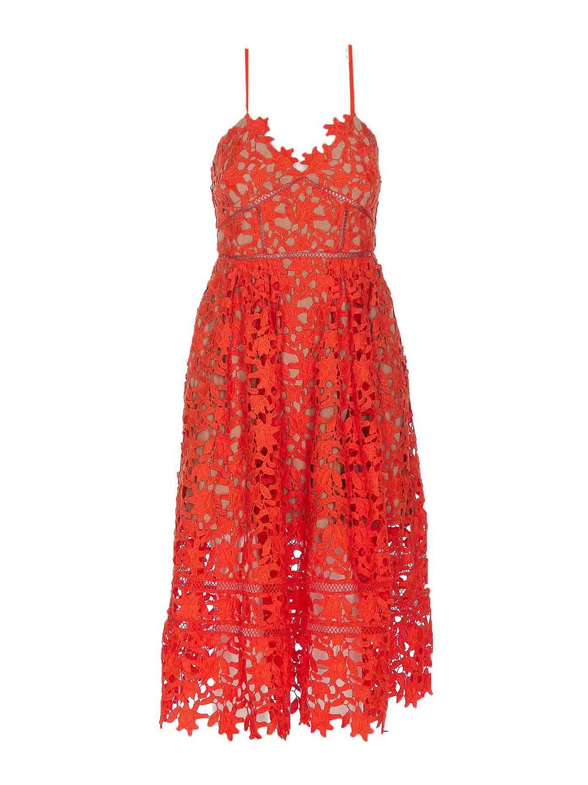 self portrait orange lace midi dress Lace Panel Midi Dress