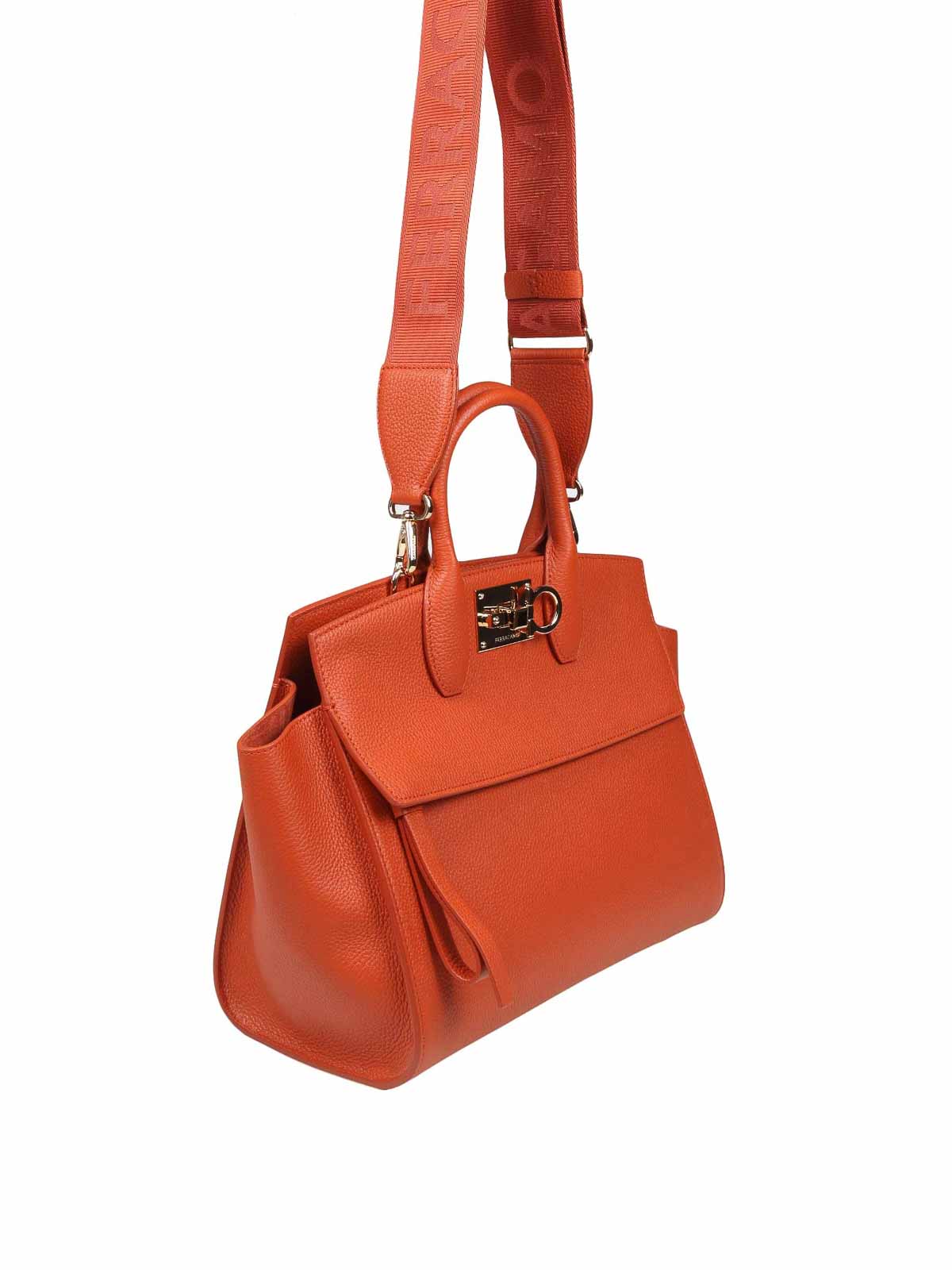 Shop Ferragamo Sof Leather Handbag In Light Brown