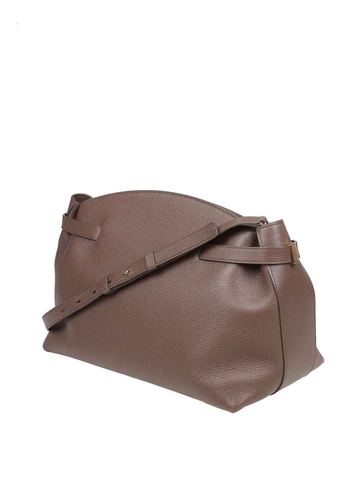 Shop Ferragamo Pouch Hug Bag In Calfskin In Dark Grey
