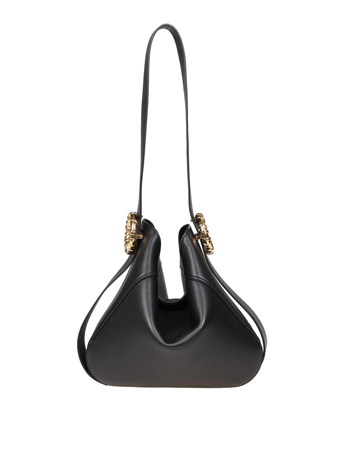 Shop Lanvin Leather Hobo Shoulder Bag With Buckles In Black