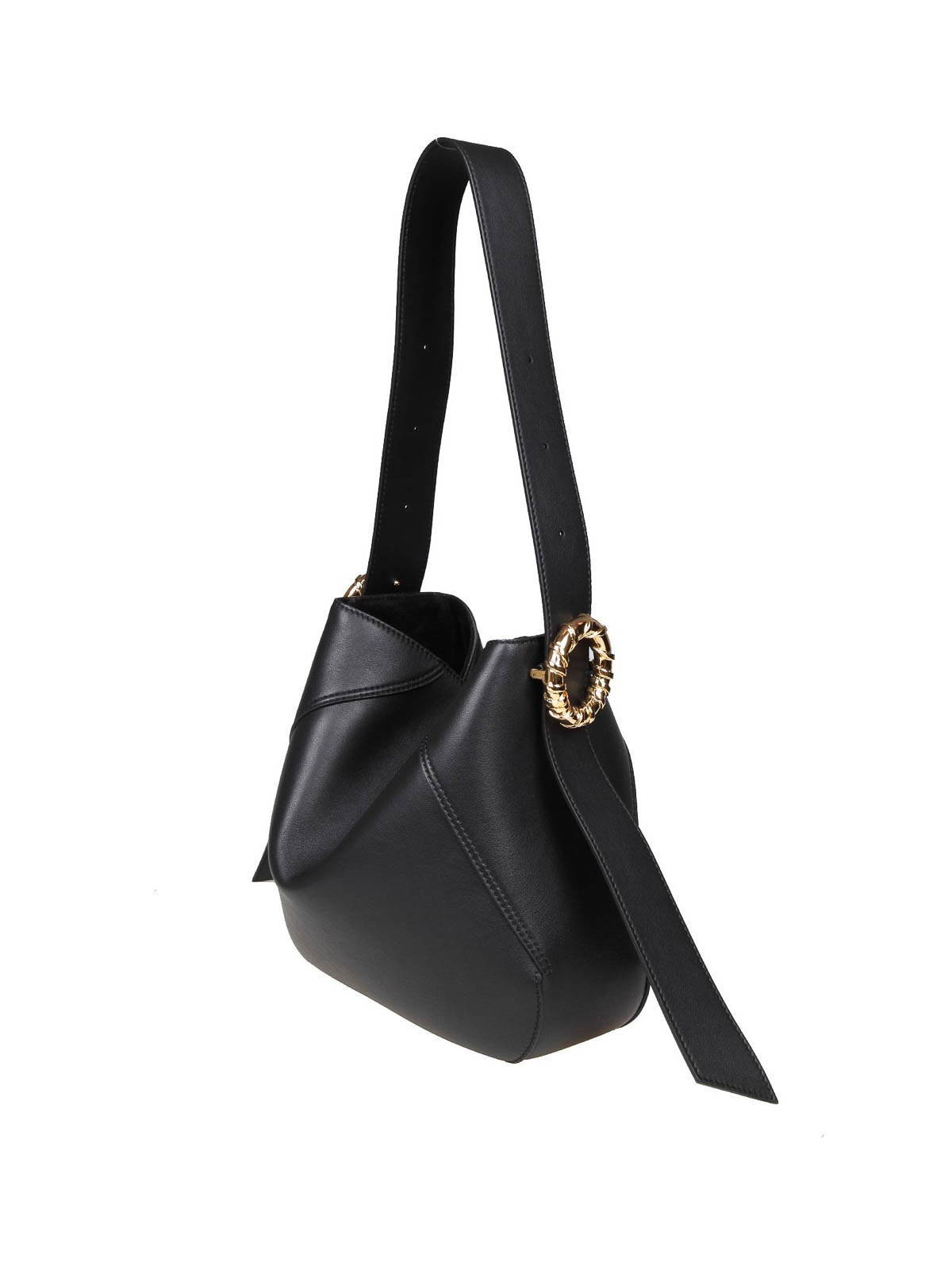 Shop Lanvin Leather Hobo Shoulder Bag With Buckles In Black