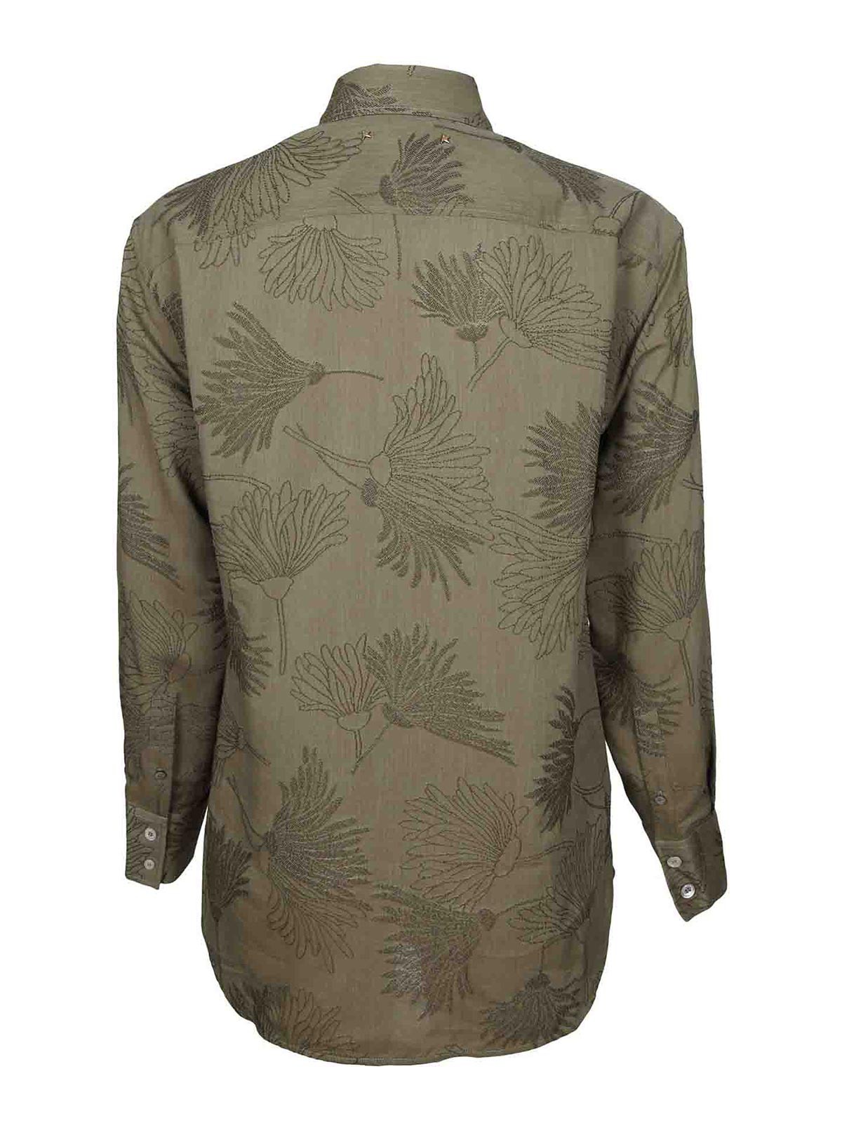 Shop Golden Goose Viscose Shirt With Jacquard Flowers In Green
