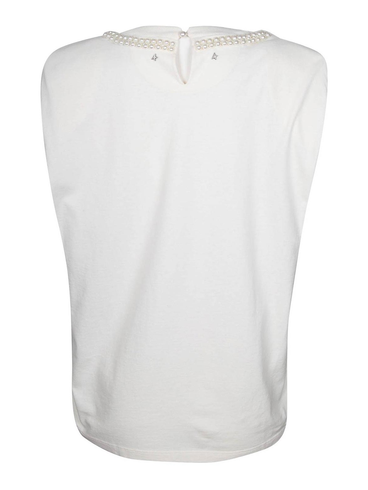 Shop Golden Goose Isabel Cotton T-shirt With Pearls In White