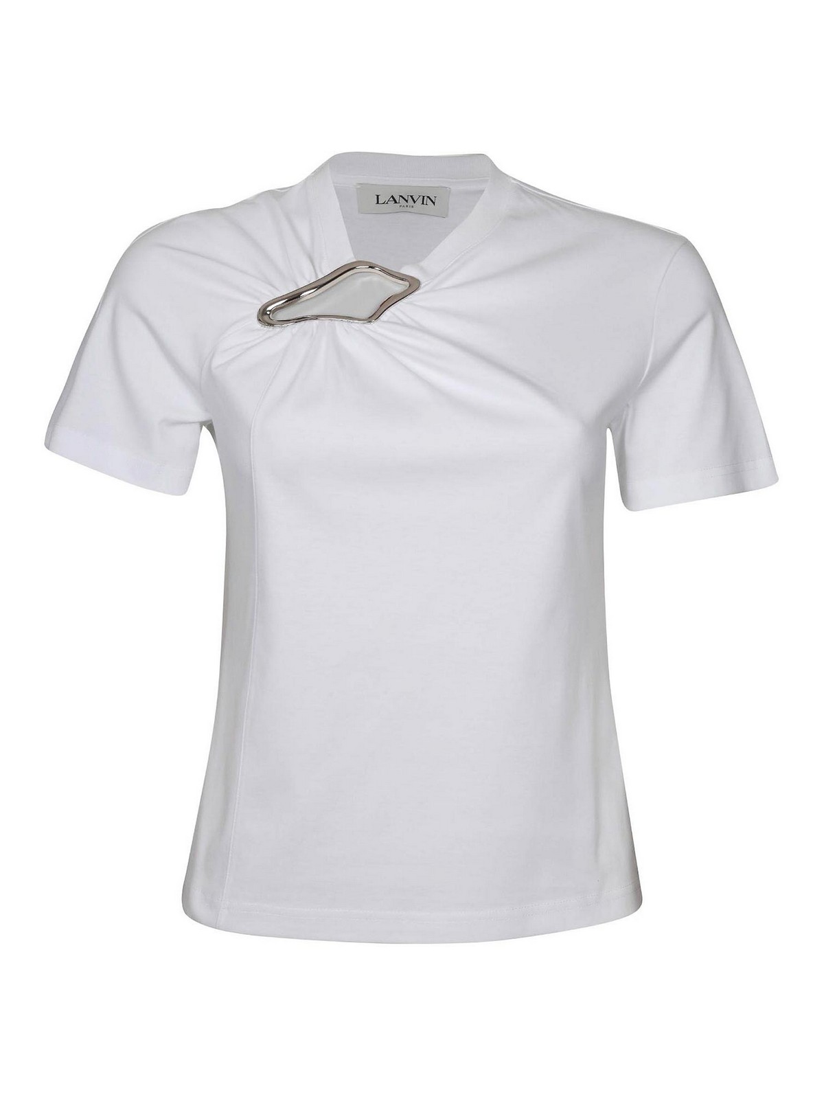Shop Lanvin Fitted Top In White Cotton In Beige