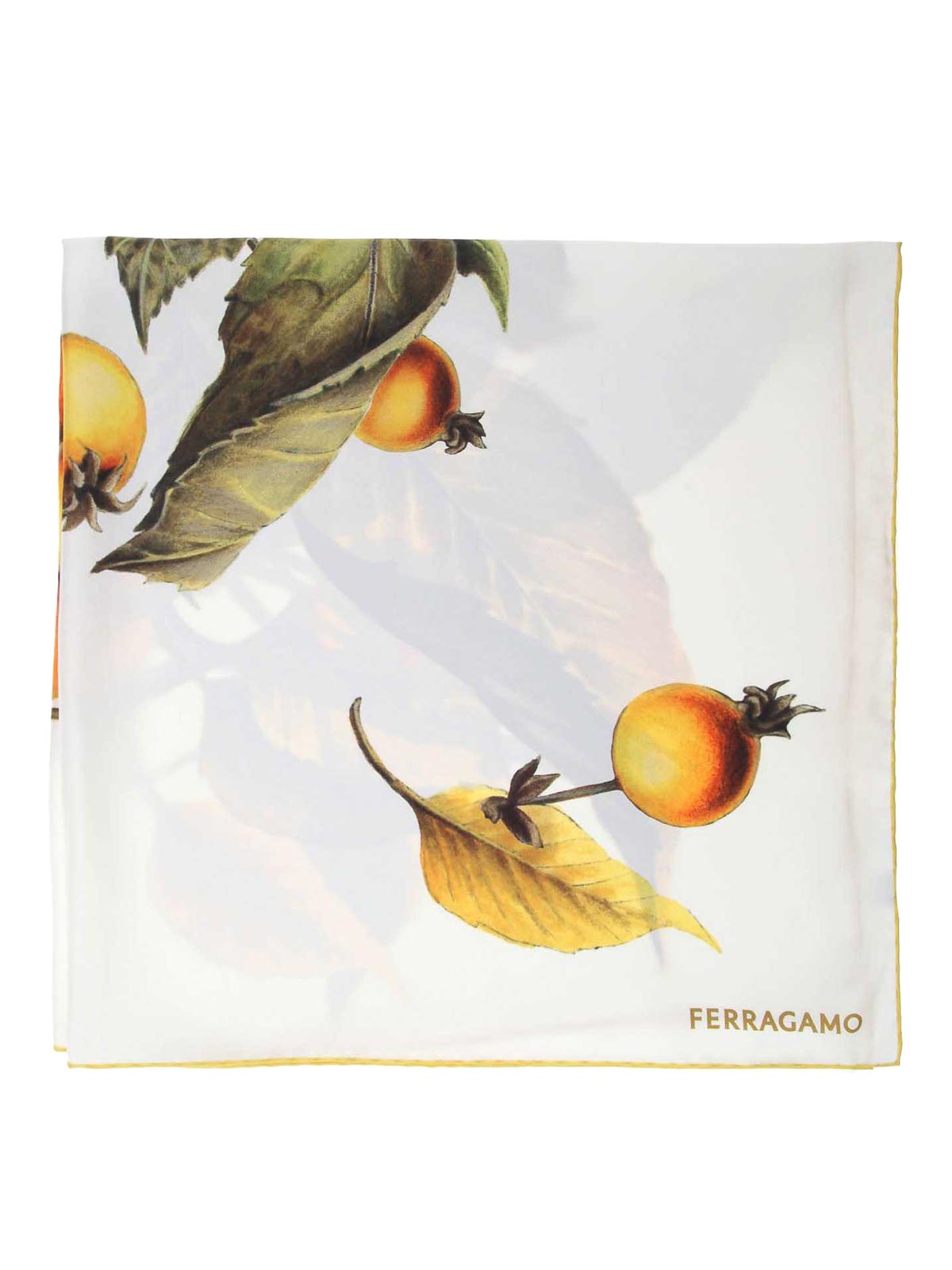 Shop Ferragamo Silk Scarf With Khaki Pattern In White