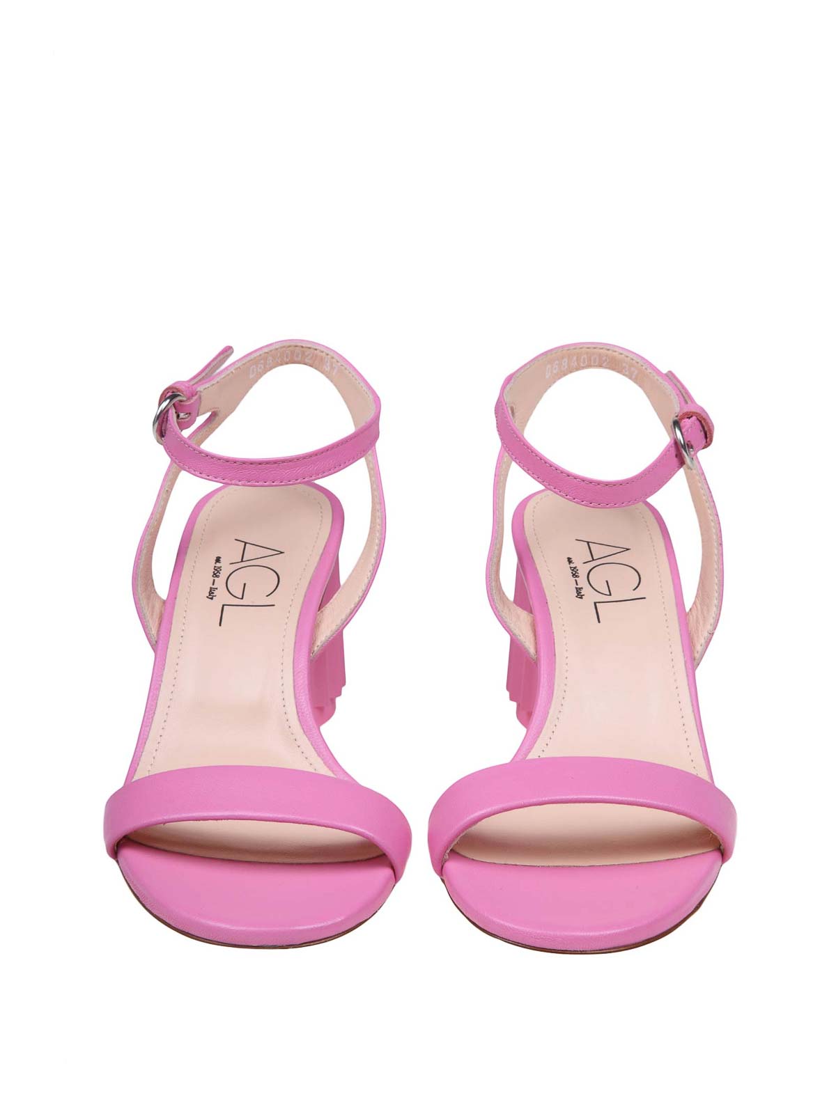 Shop Agl Attilio Giusti Leombruni Leather Sandal With Column Heel In Pink