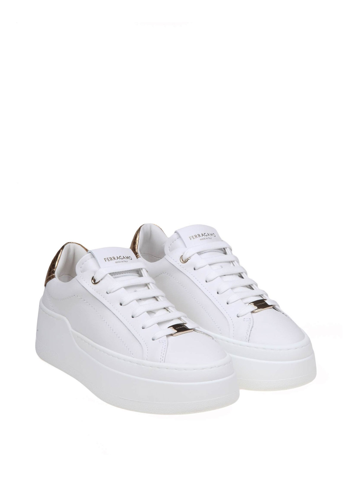 Shop Ferragamo Dahlia Leather Sneakers In White