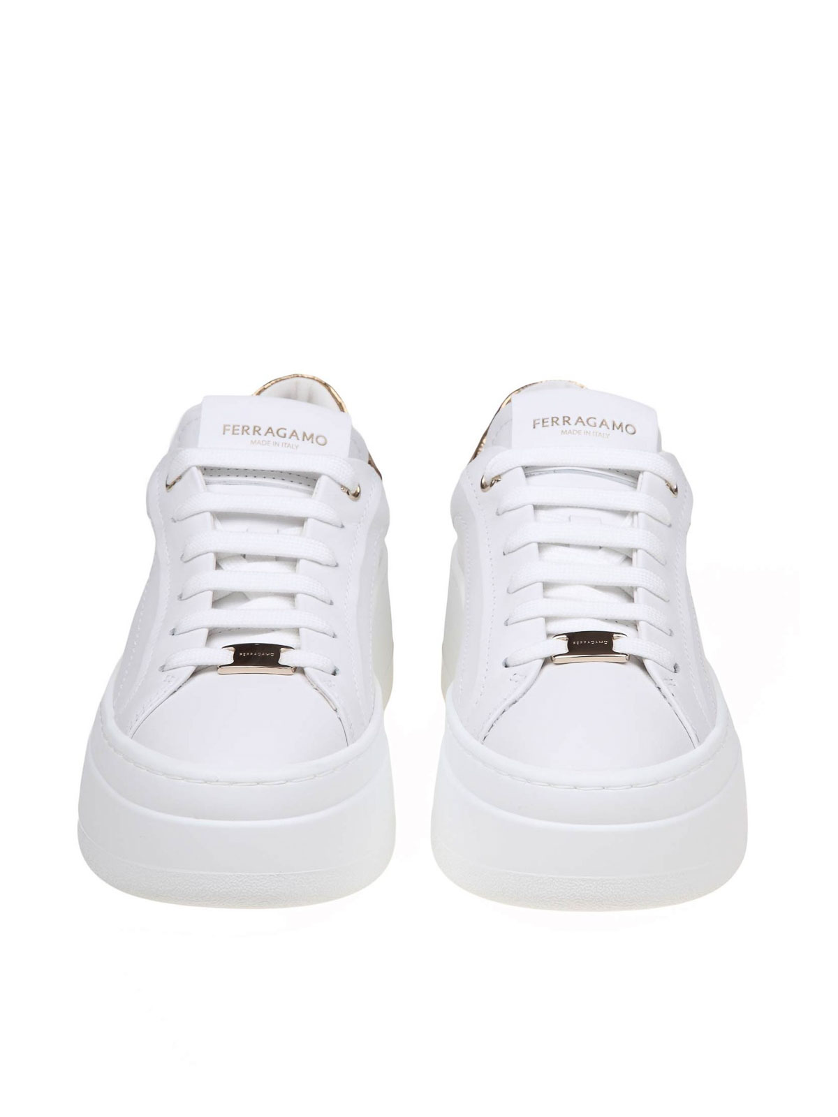 Shop Ferragamo Dahlia Leather Sneakers In White