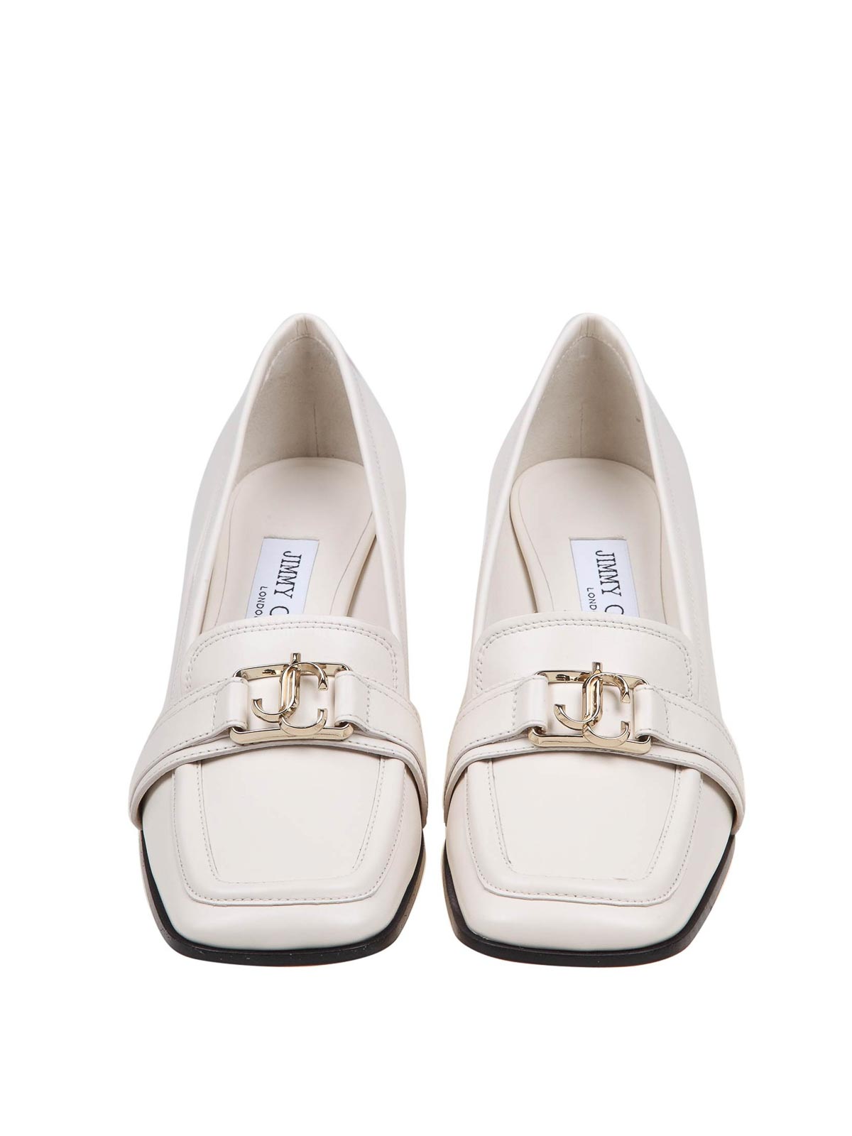 Shop Jimmy Choo Leather Loafers In White