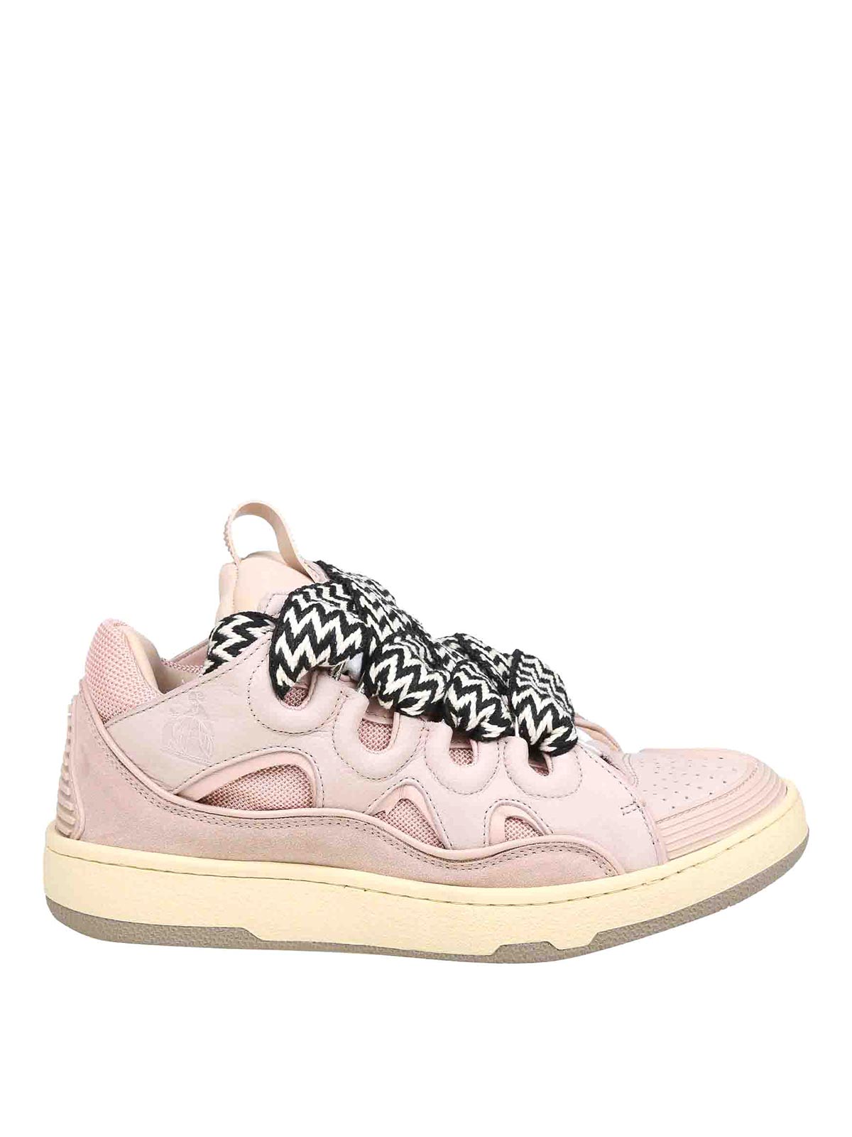 Shop Lanvin Curb Sneakers In White And Pink In Nude & Neutrals
