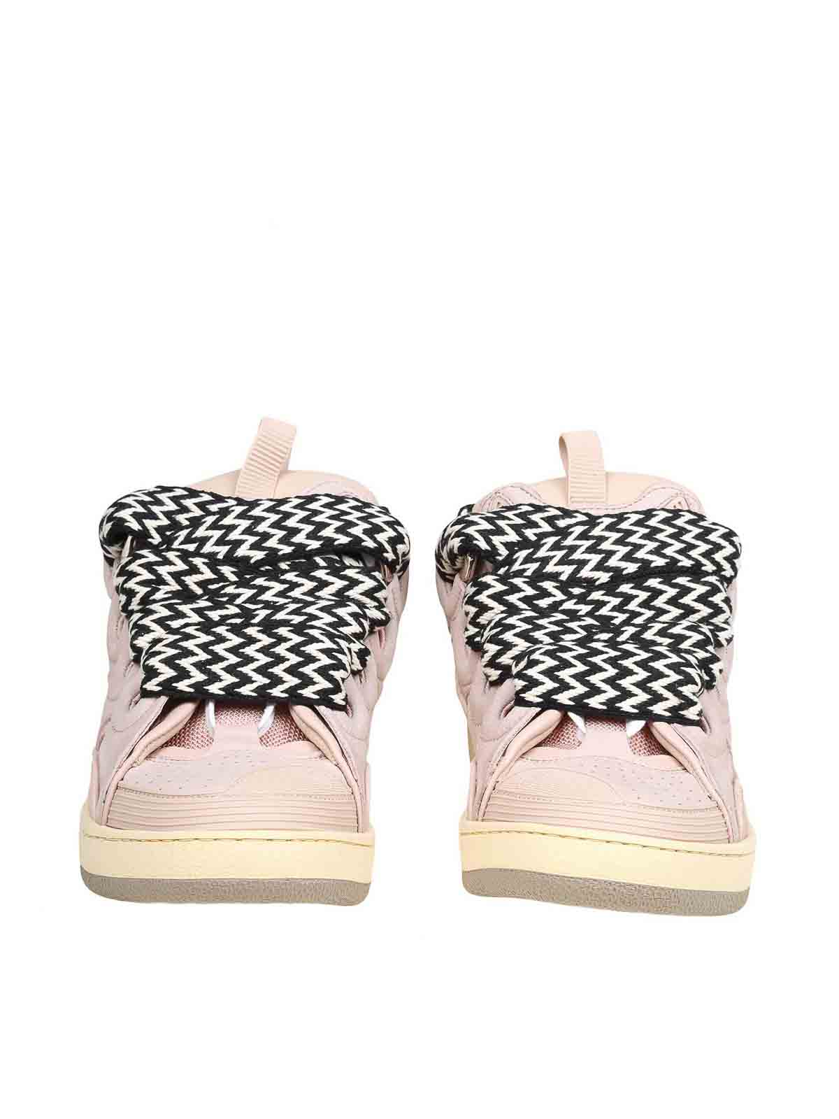 Shop Lanvin Curb Sneakers In White And Pink In Nude & Neutrals