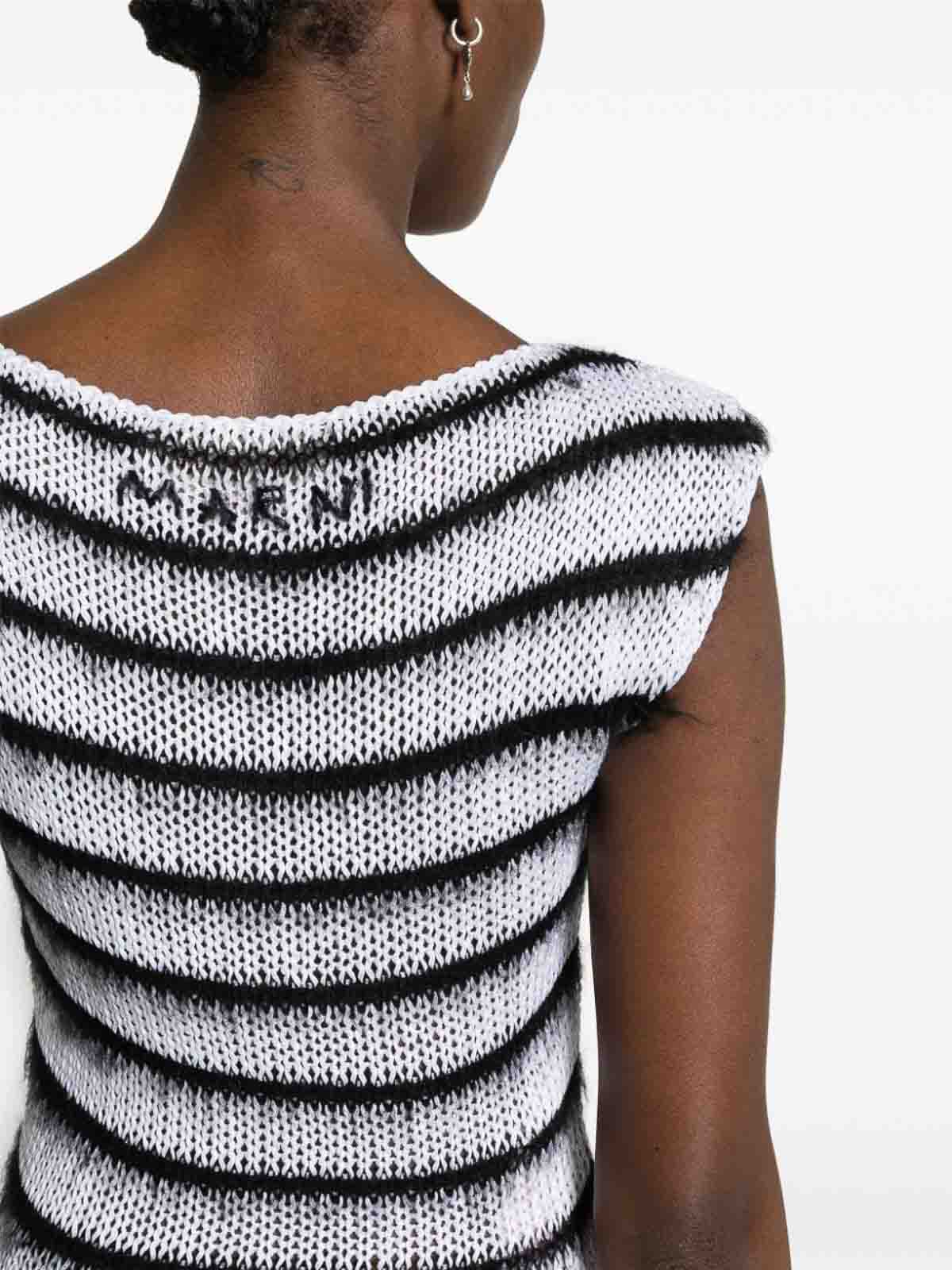 Shop Marni Open-knit Striped Top In White