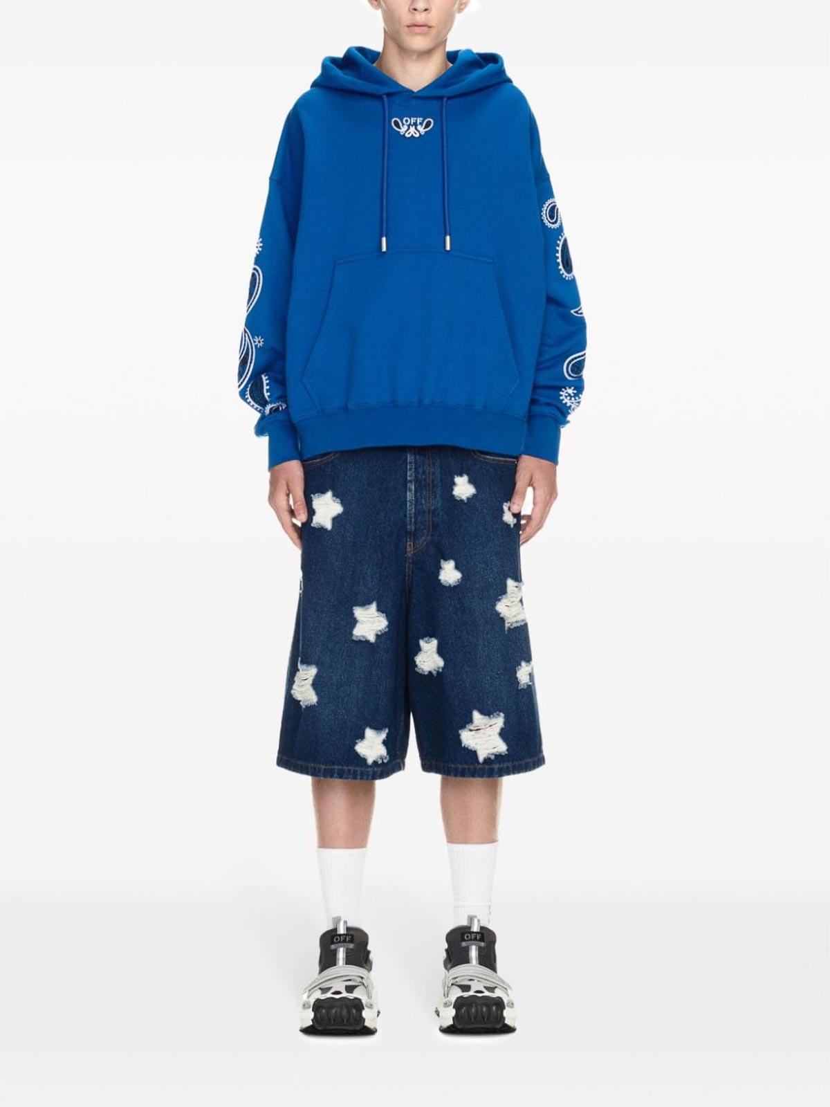 Shop Off-white Bandana-embroidered Cotton Hoodie In Blue