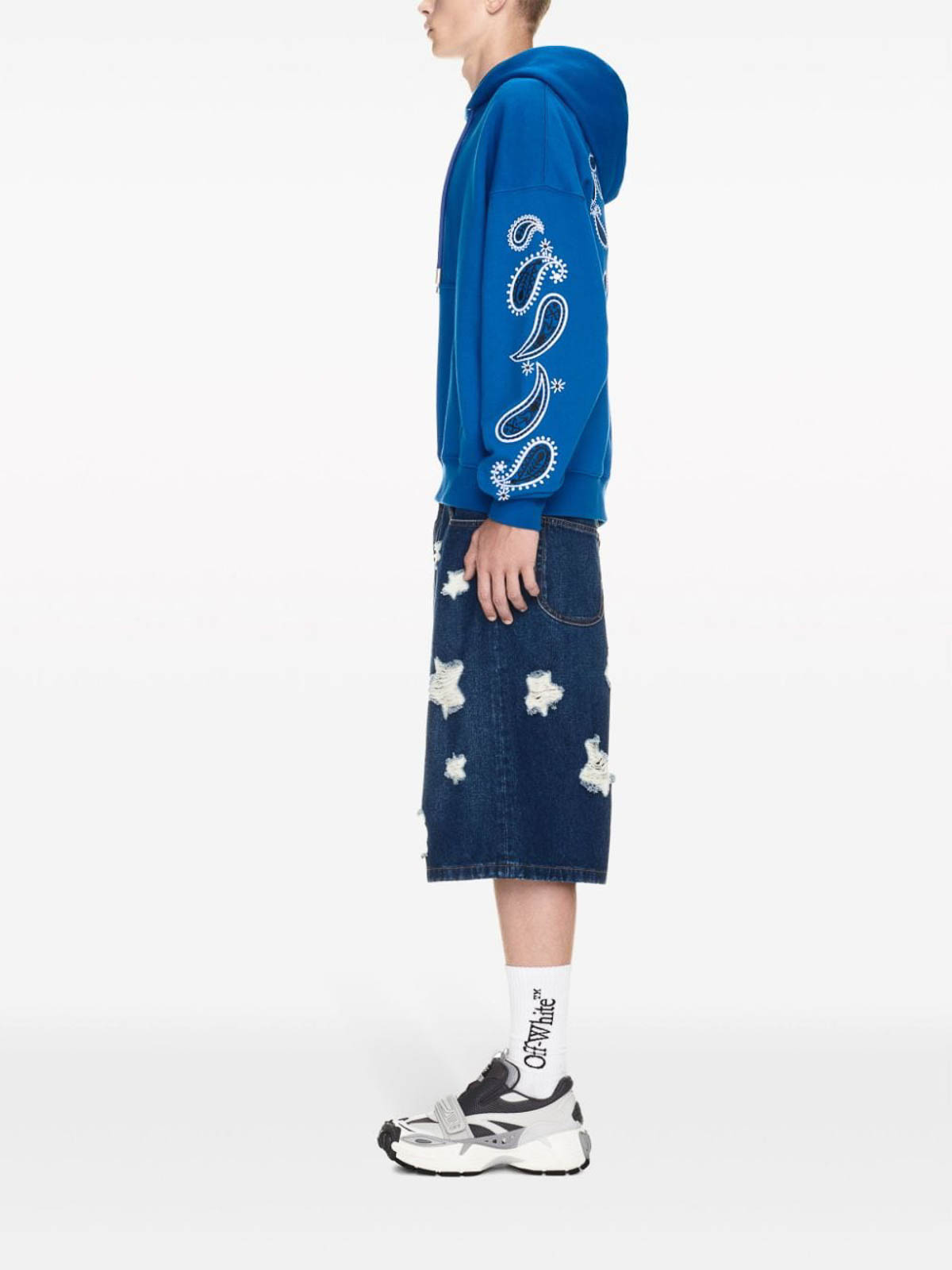 Shop Off-white Bandana-embroidered Cotton Hoodie In Blue