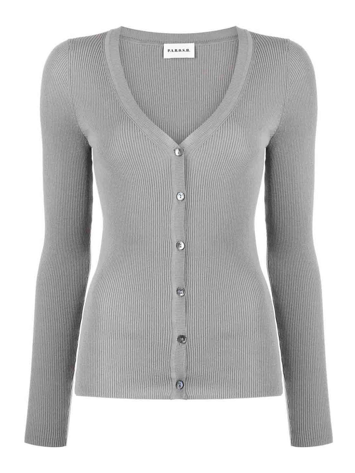 Shop P.a.r.o.s.h V-neck Ribbed Cardigan In Grey