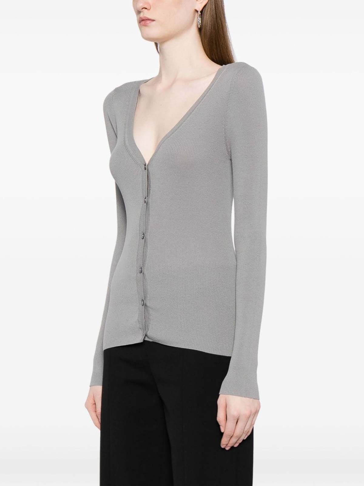Shop P.a.r.o.s.h V-neck Ribbed Cardigan In Grey