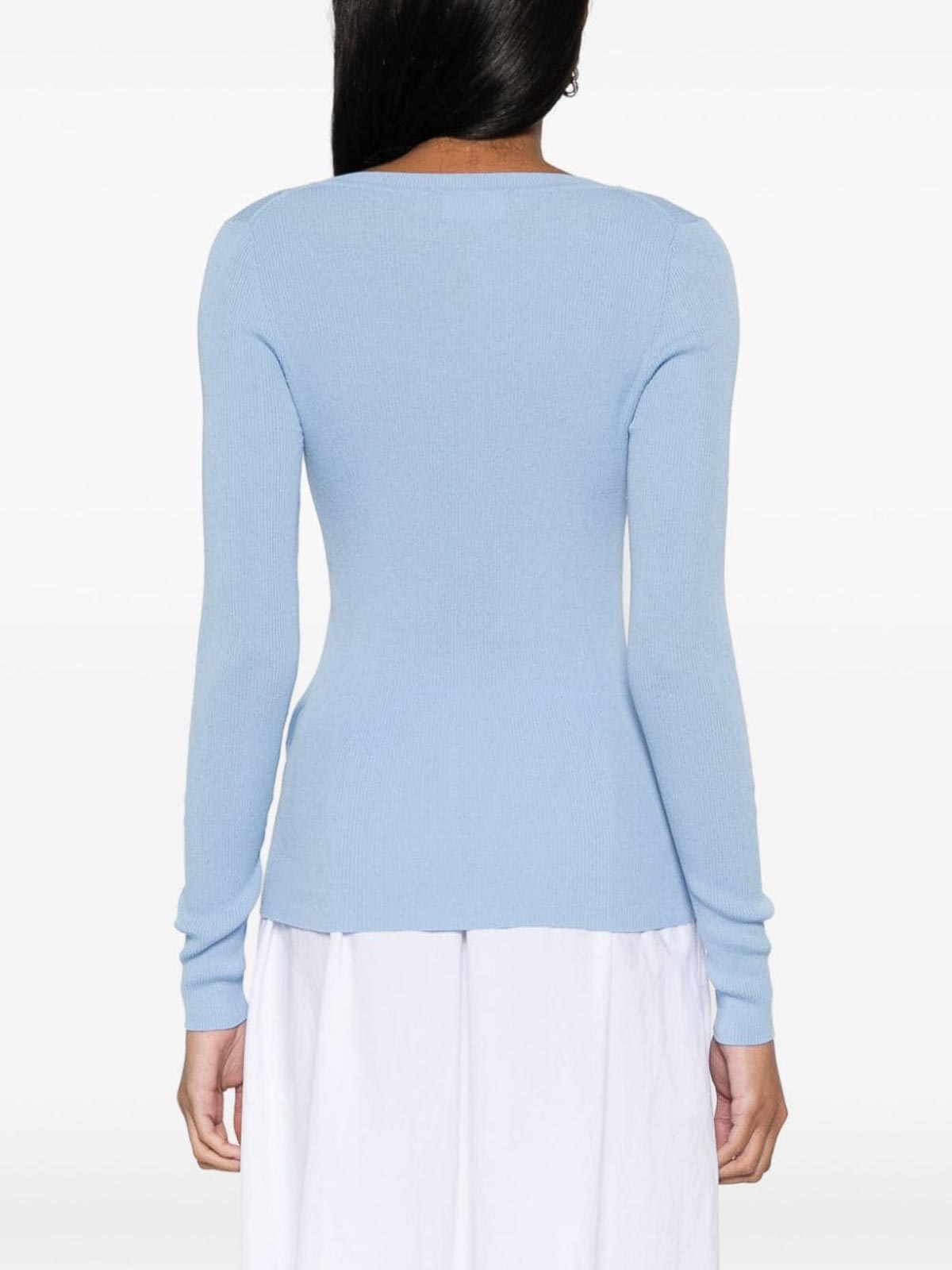 Shop P.a.r.o.s.h Ribbed-knit Cardigan In Light Blue