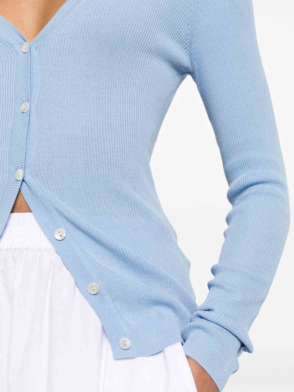 Shop P.a.r.o.s.h Ribbed-knit Cardigan In Light Blue