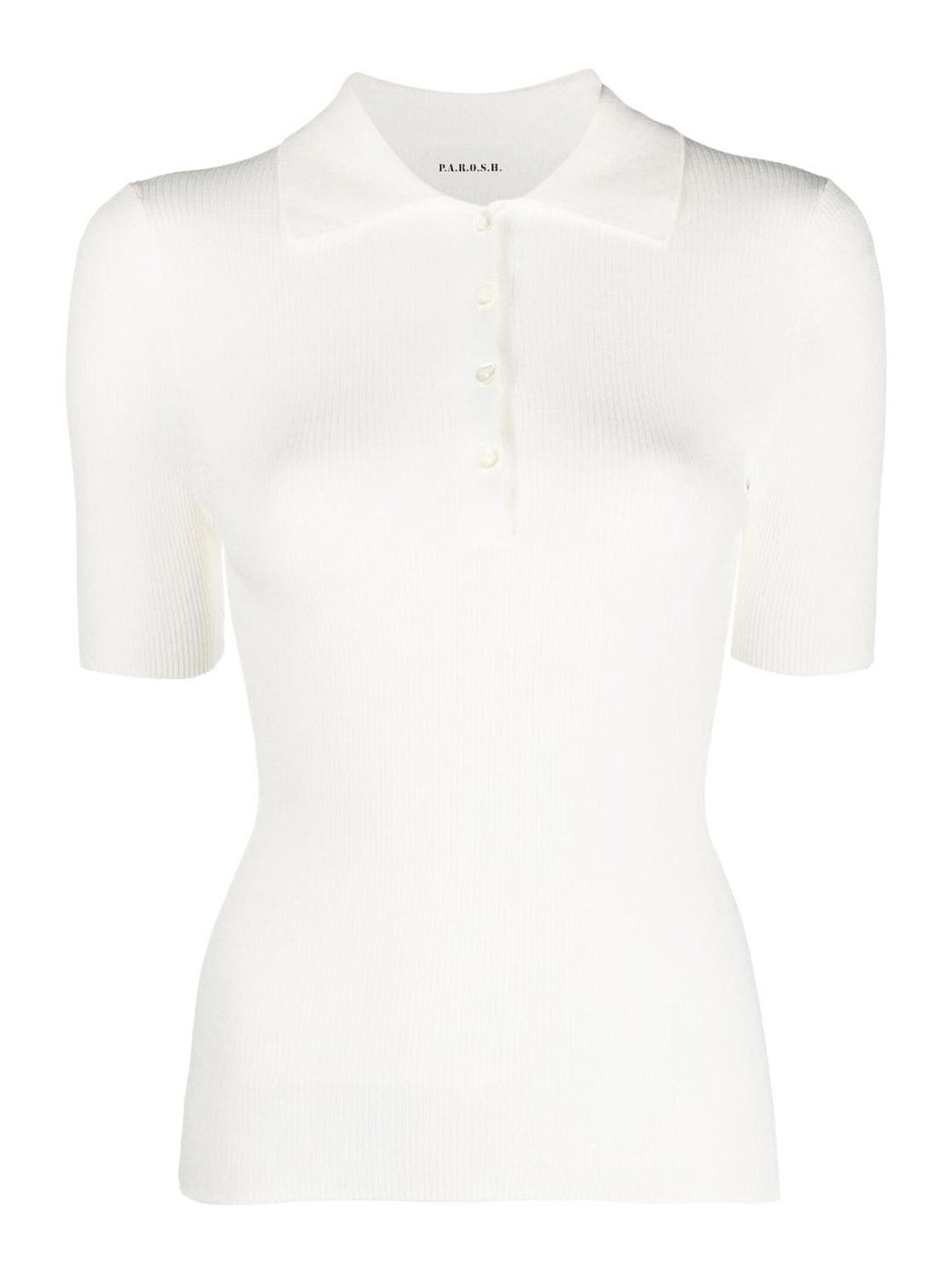 Shop P.a.r.o.s.h Fine-ribbed Polo Shirt In White