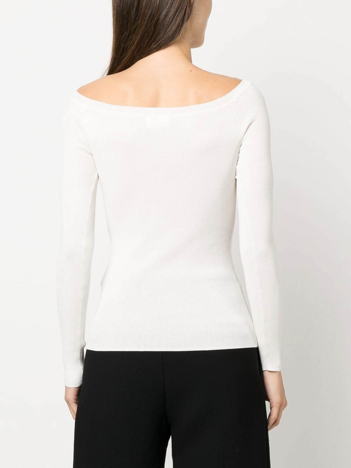 Shop P.a.r.o.s.h Fine Ribbed Off-shoulder Top In White