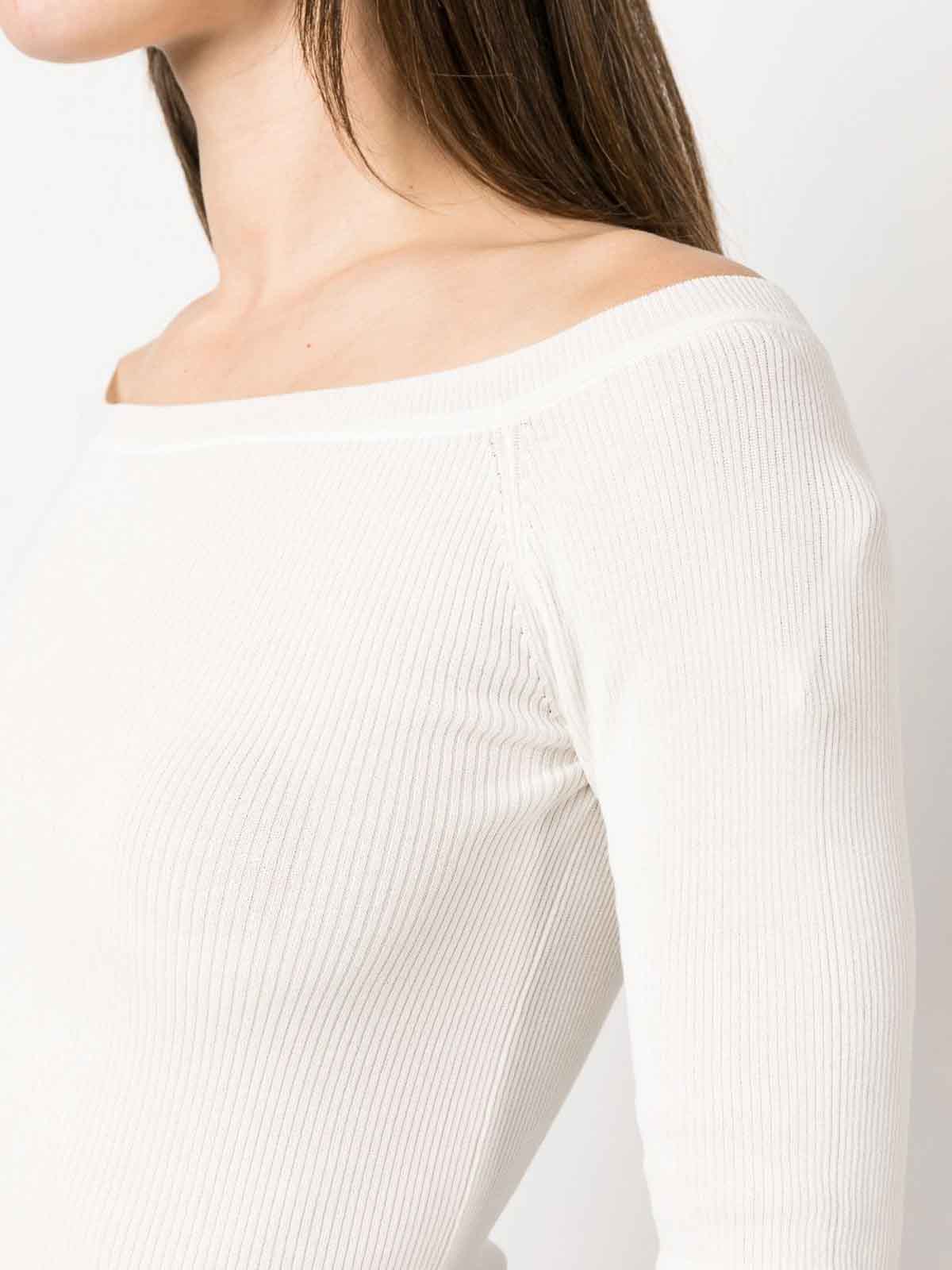 Shop P.a.r.o.s.h Fine Ribbed Off-shoulder Top In White