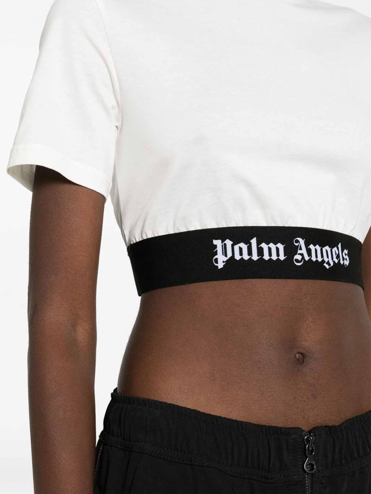 Shop Palm Angels Logo-jacquard Cropped T-shirt In Black