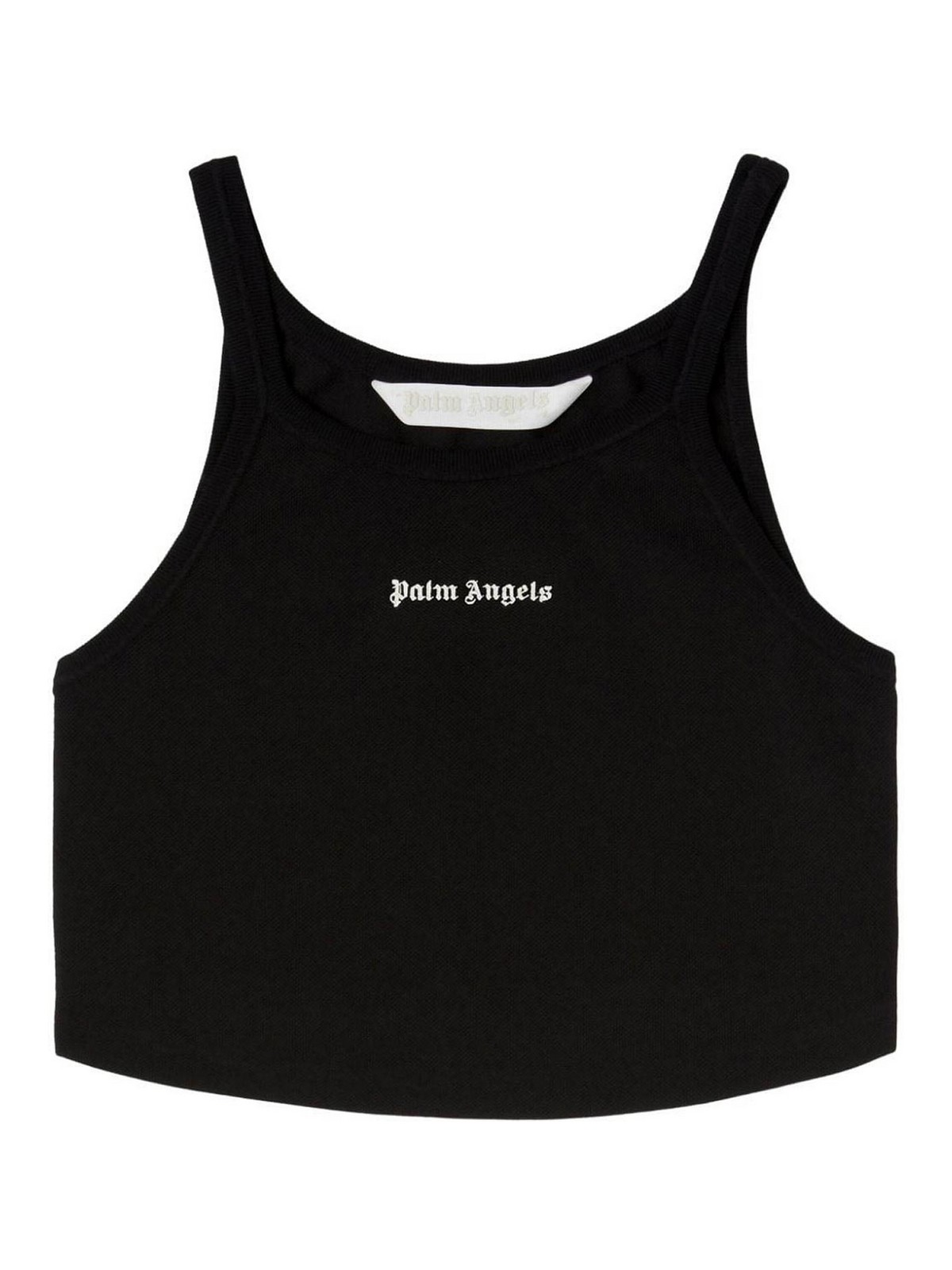 Shop Palm Angels Logo-print Cropped Tank Top In Black