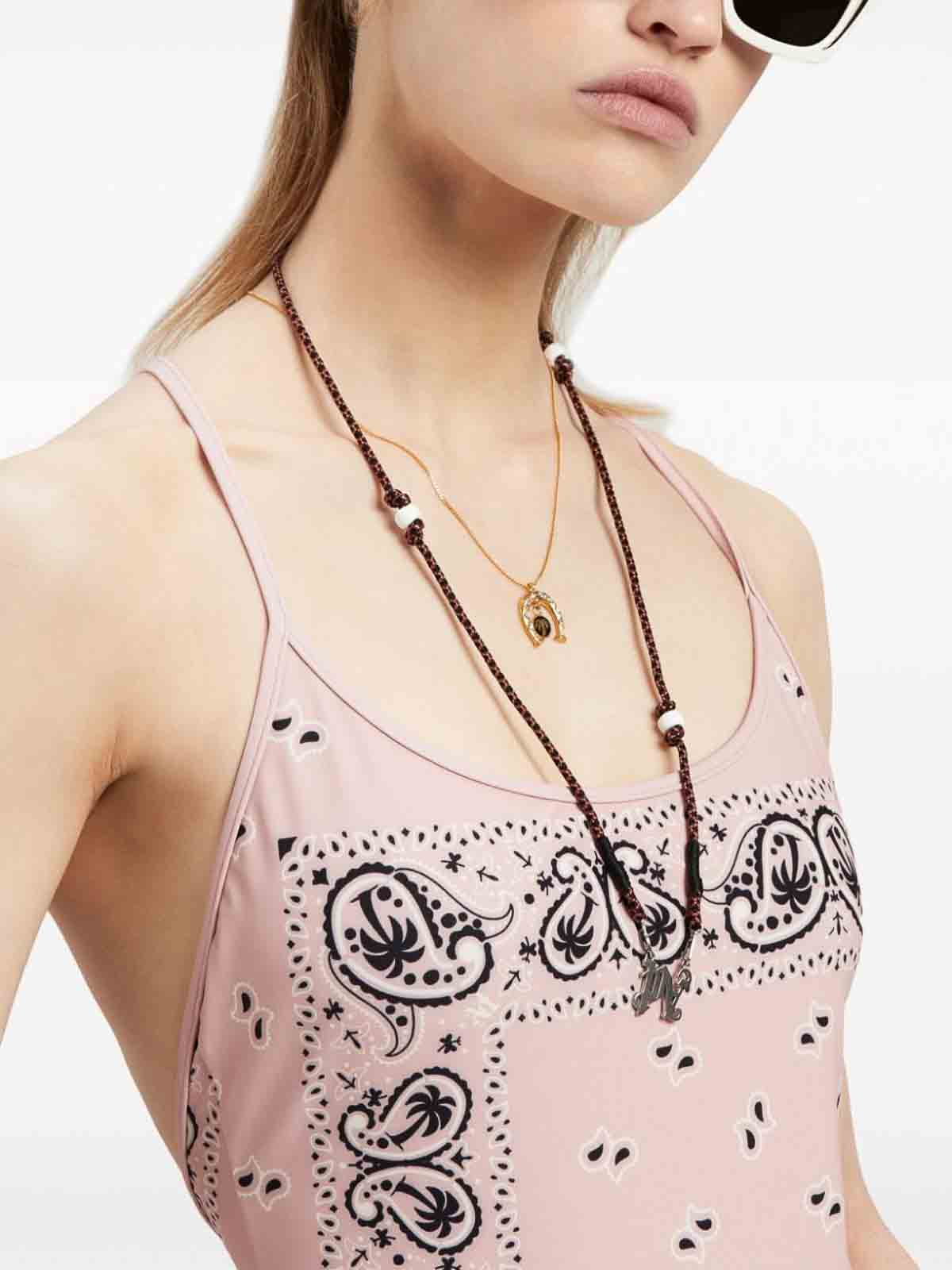 Shop Palm Angels Paisley-print Criss-cross Swimsuit In Nude & Neutrals