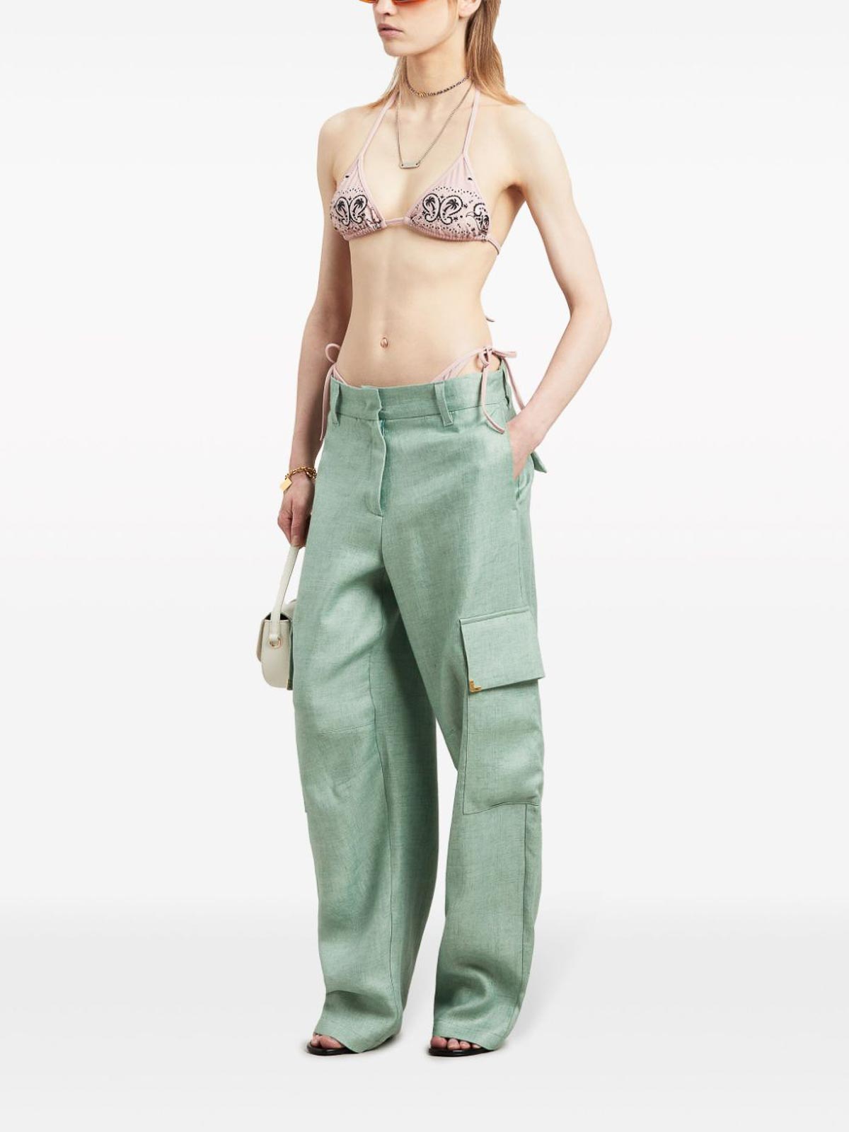 Shop Palm Angels Paisley-print Triangle Bikini Top In Nude & Neutrals