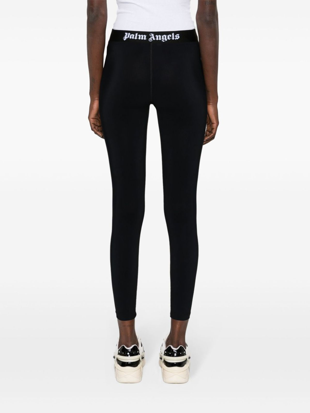 Shop Palm Angels Logo-waistband Cropped Leggings In Black