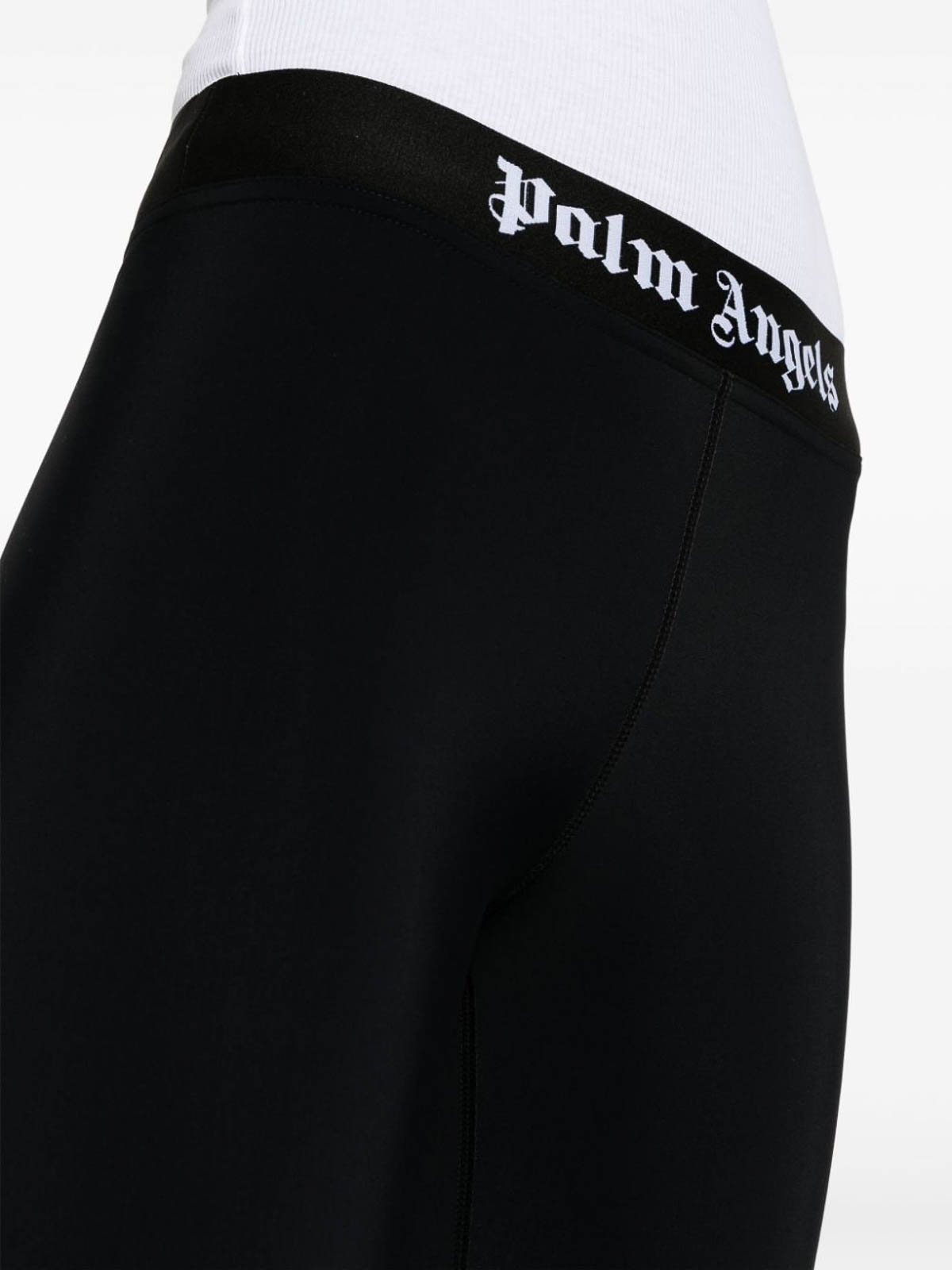 Shop Palm Angels Logo-waistband Cropped Leggings In Black