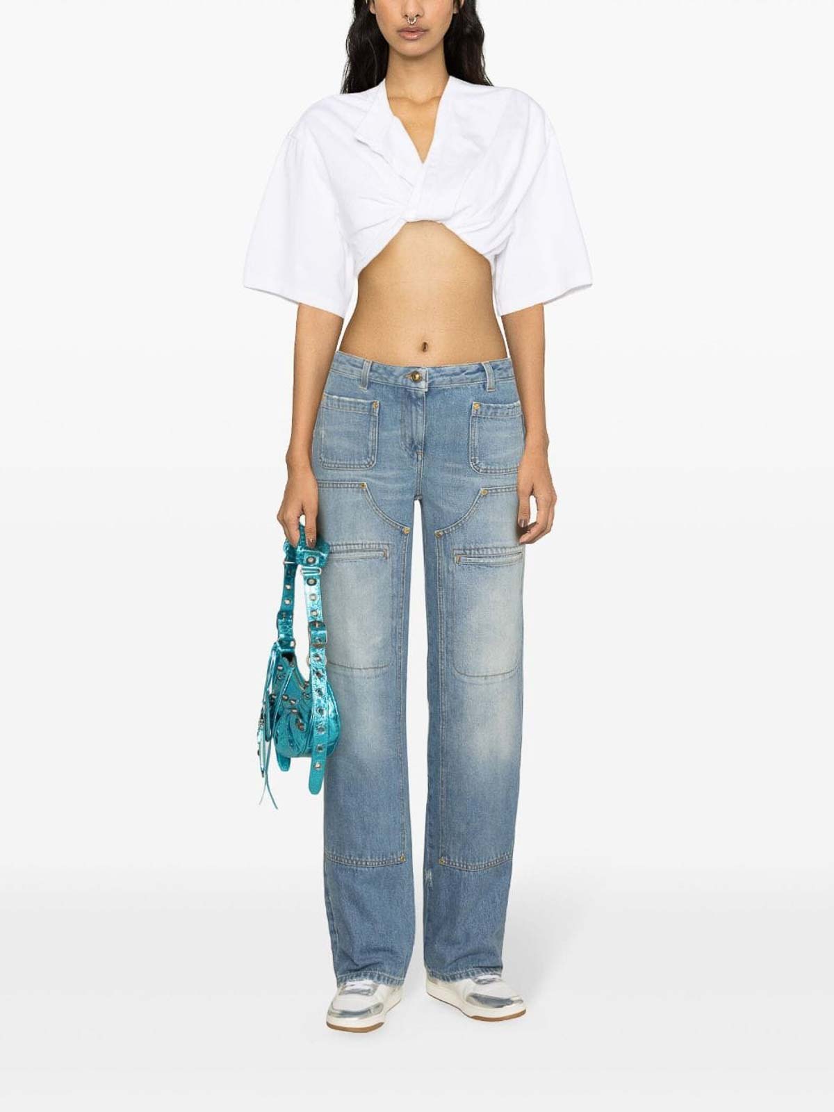Shop Palm Angels Knee-panel Mid-rise Straight Jeans In Blue