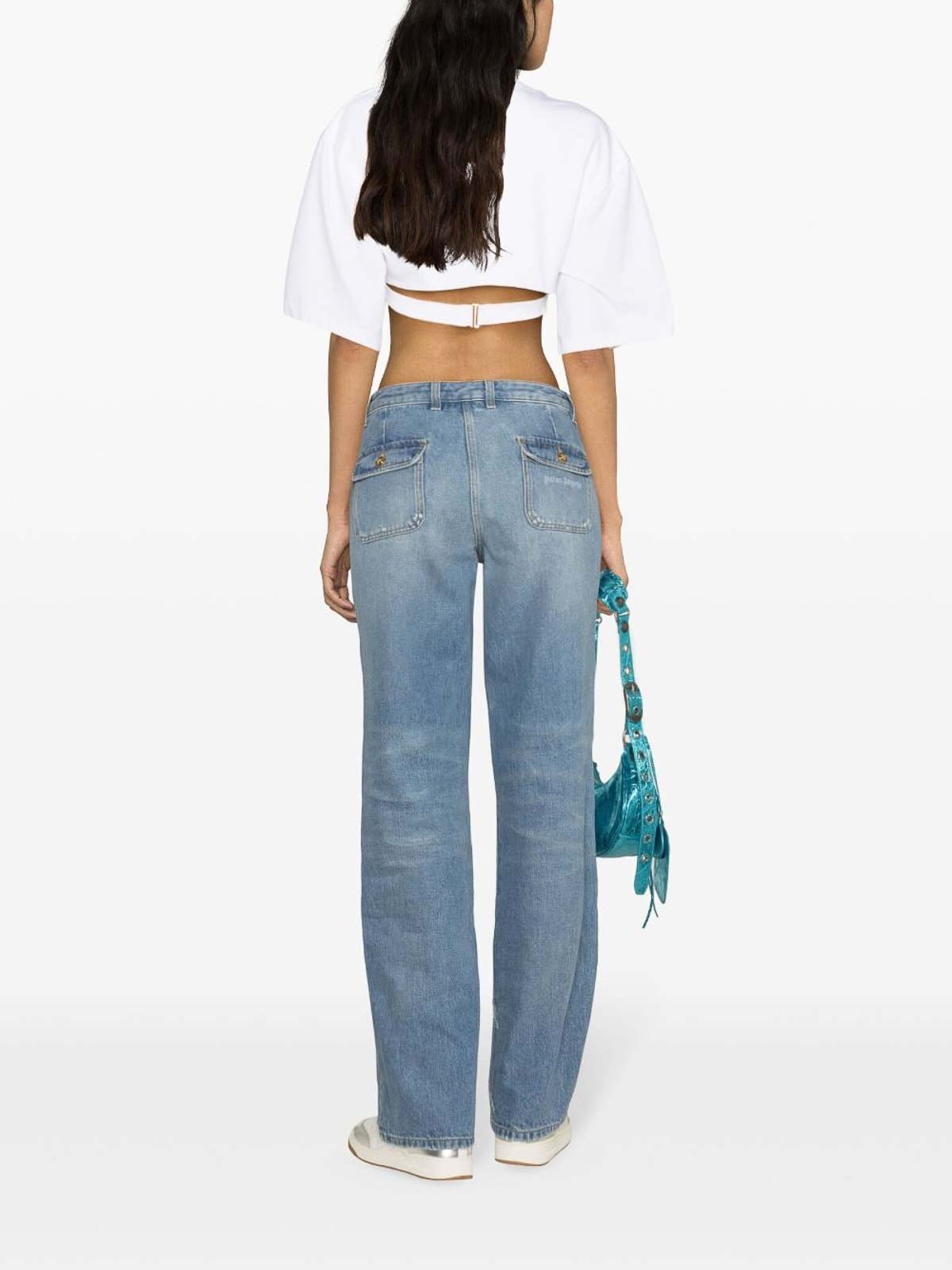 Shop Palm Angels Knee-panel Mid-rise Straight Jeans In Blue