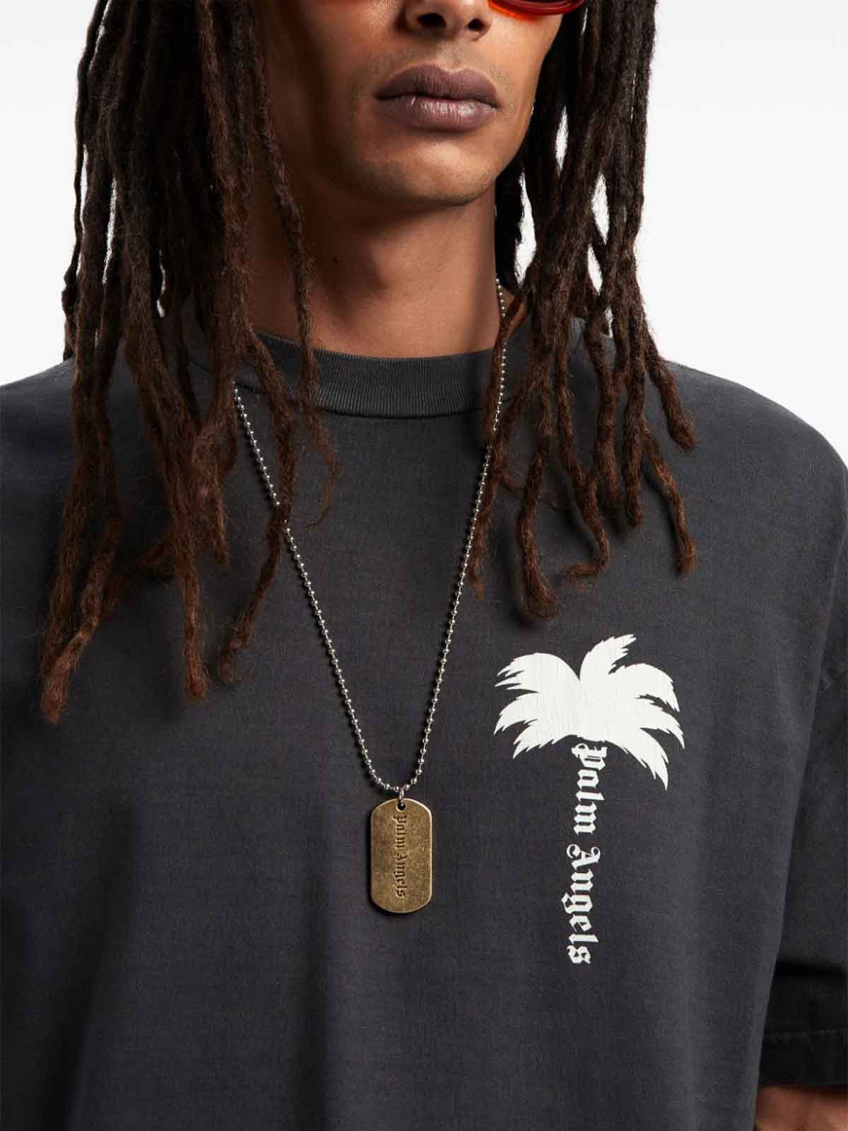 Shop Palm Angels Palm Tree-print Cotton T-shirt In Grey