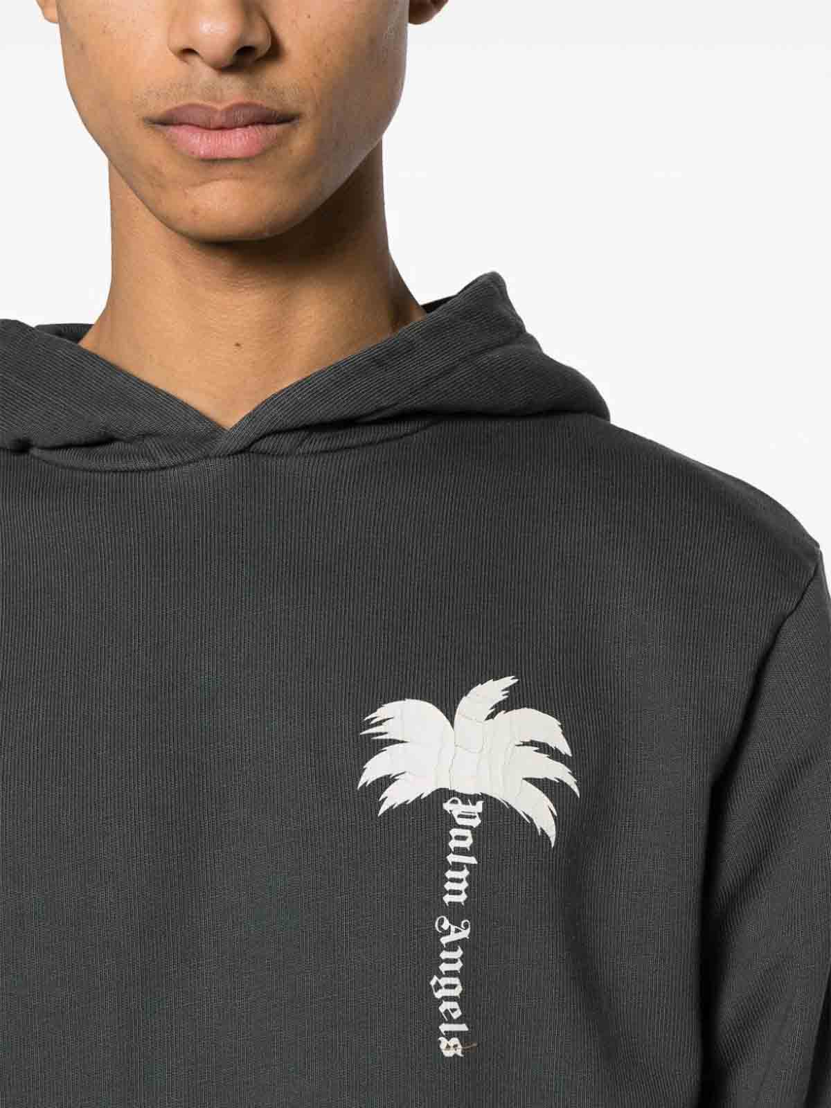 Shop Palm Angels Logo-print Cotton Hoodie In Grey