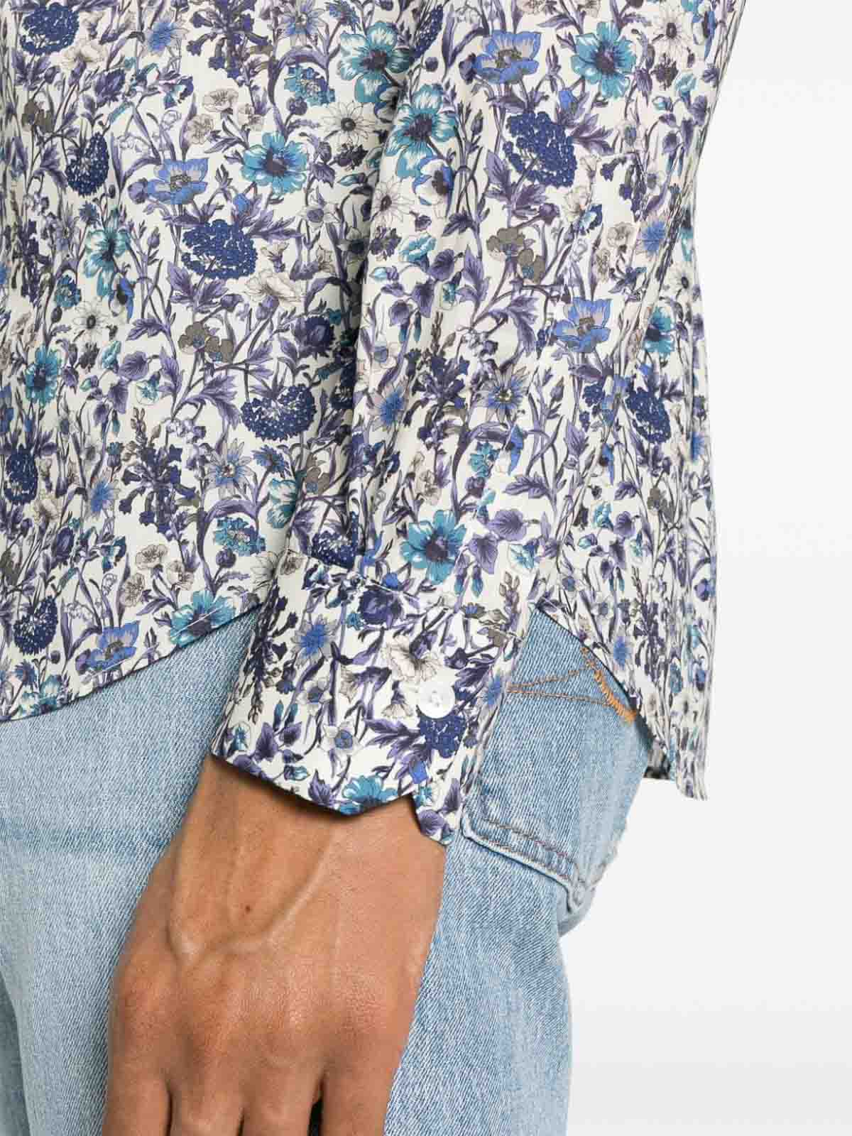 Shop Paul Smith Floral-print Organic Cotton Shirt In Light Blue