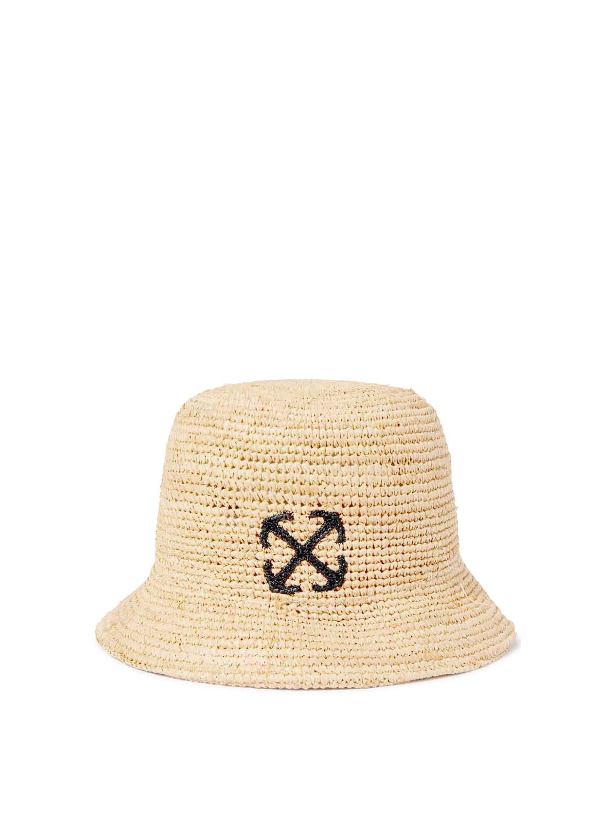 Off-white Arrows-embroidered Raffia Bucket Hat In Beige